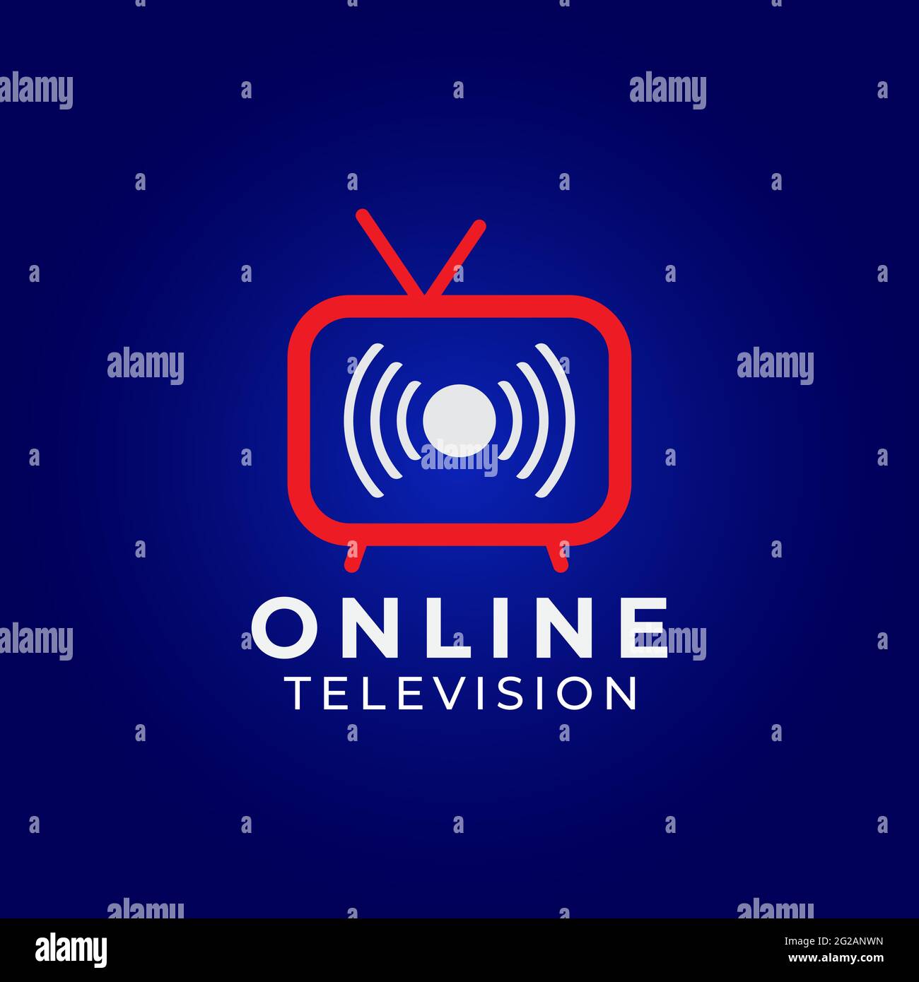 Emular champán Tendero Logotipo del canal de televisión en línea sobre fondo azul oscuro. Marcas  pictóricas Concepto de diseño de logotipos con icono de televisión y canales  en directo. ID de color rojo azul y