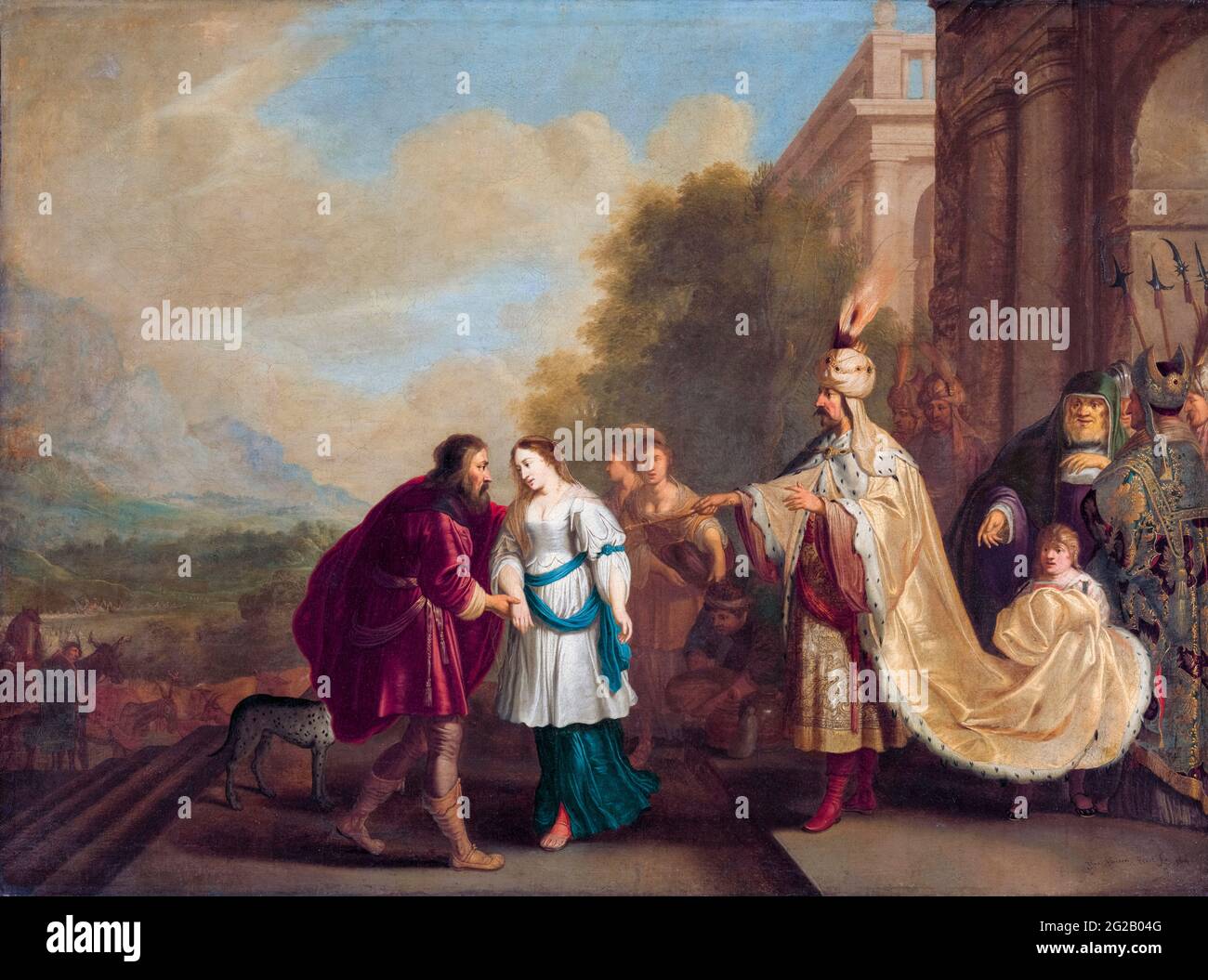 Faraón le da a Sara de vuelta a Abraham, pintura de Isaac Isaacsz, 1640 años Foto de stock