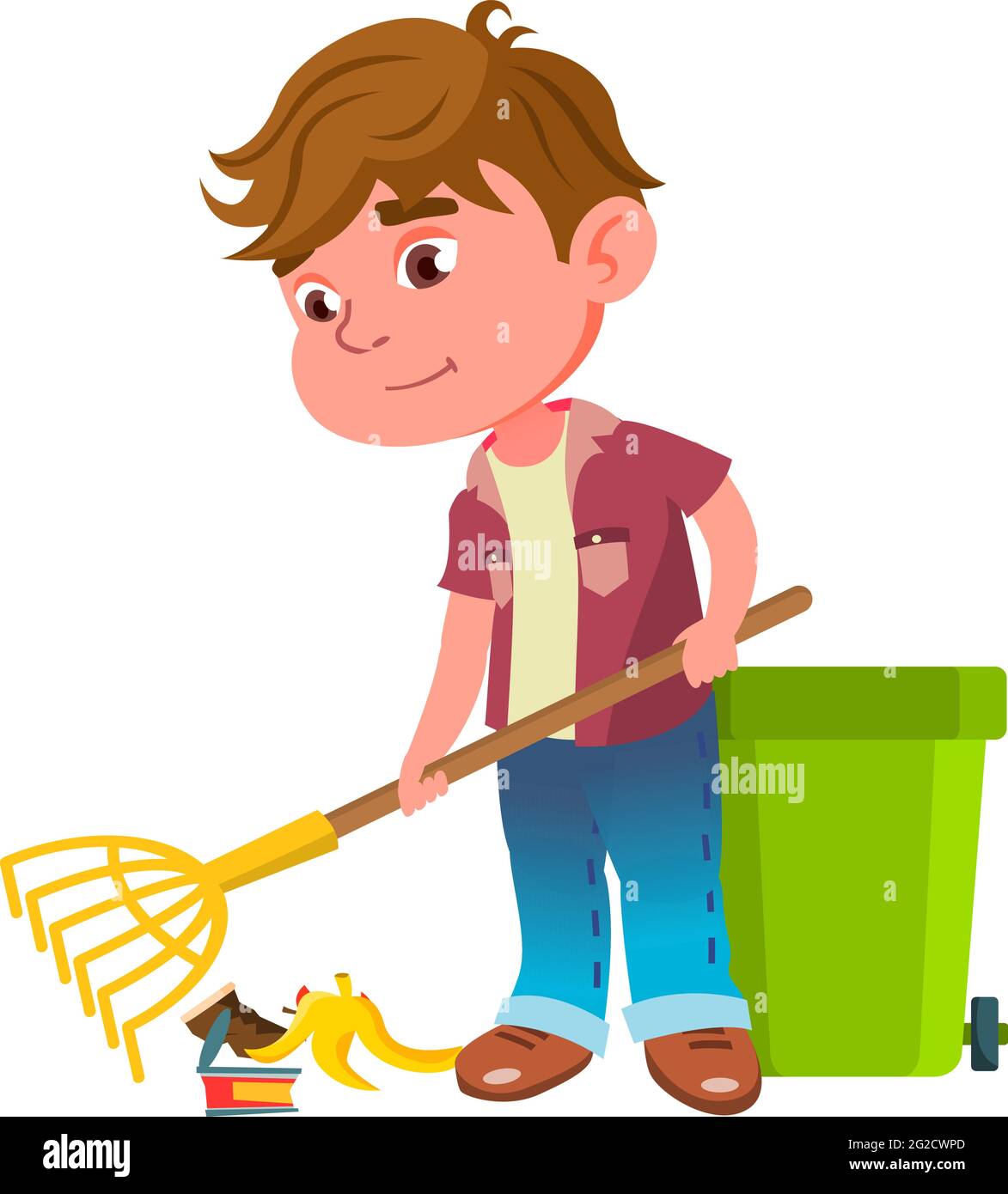 niño pequeño limpiando la basura en el vector de dibujos animados de la  calle Imagen Vector de stock - Alamy