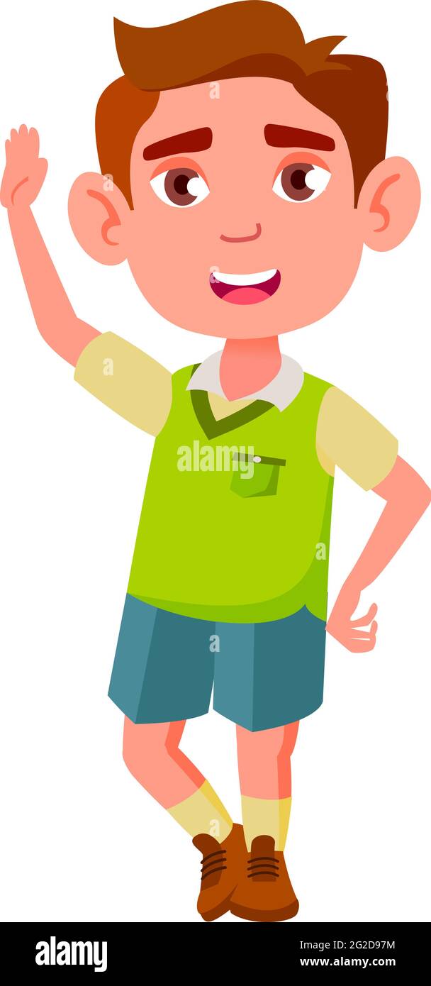 chico lindo feliz de ver a un amigo en el patio de juegos de dibujos  animados vector Imagen Vector de stock - Alamy