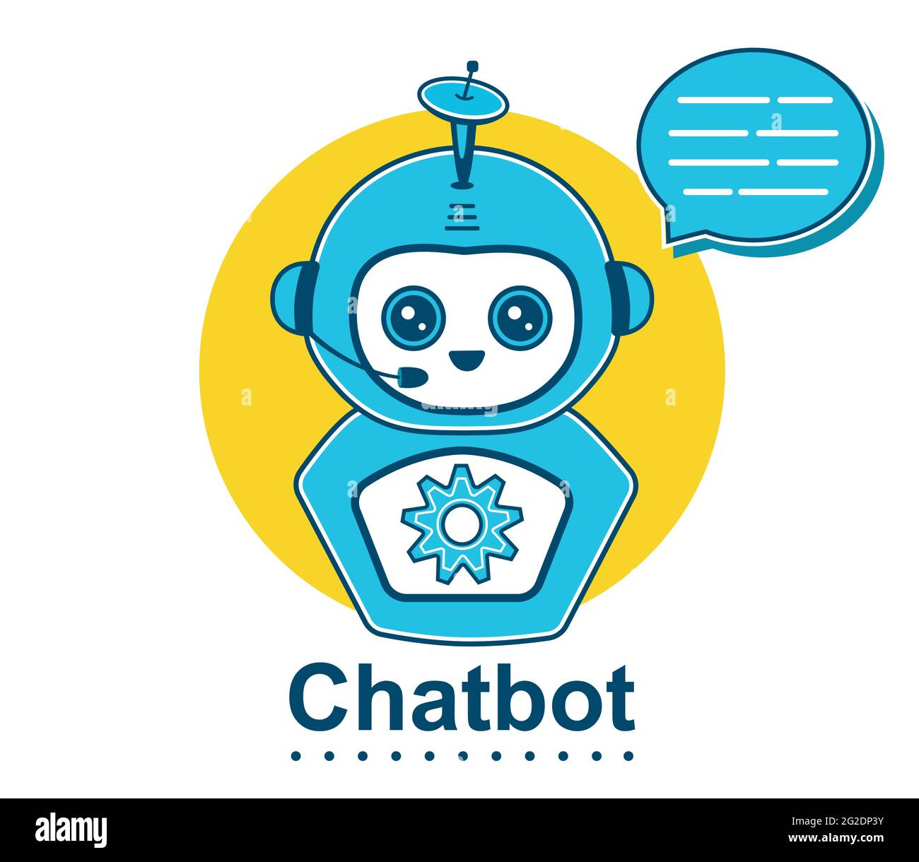 Icono de robot de chat virtual. Personaje de operador de chatbot en línea  para ayuda web, servicio de atención al cliente. Asistente robótico de AI  con burla del habla. Vector Imagen Vector