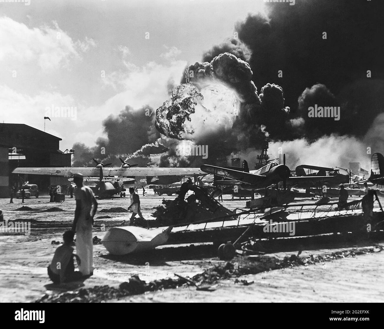 Estación Aérea Naval de Náufragos en Pearl Harbor tras el ataque japonés del 7 de diciembre de 1941 en la isla de Oahu, Territorio de Hawai. Foto de stock