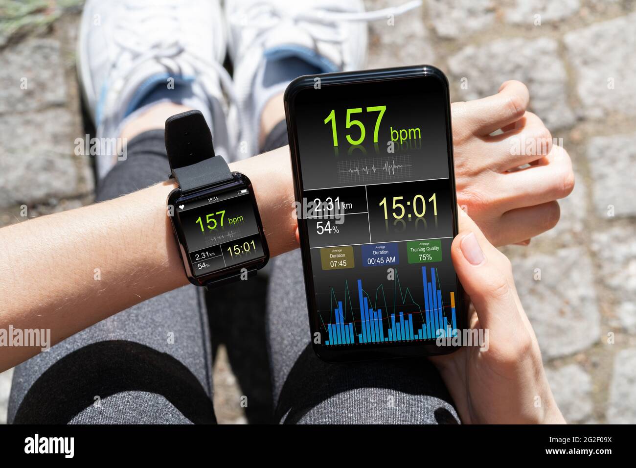 Smart Watch Health Gadget para su ejecución. Aplicación de Runner Foto de stock