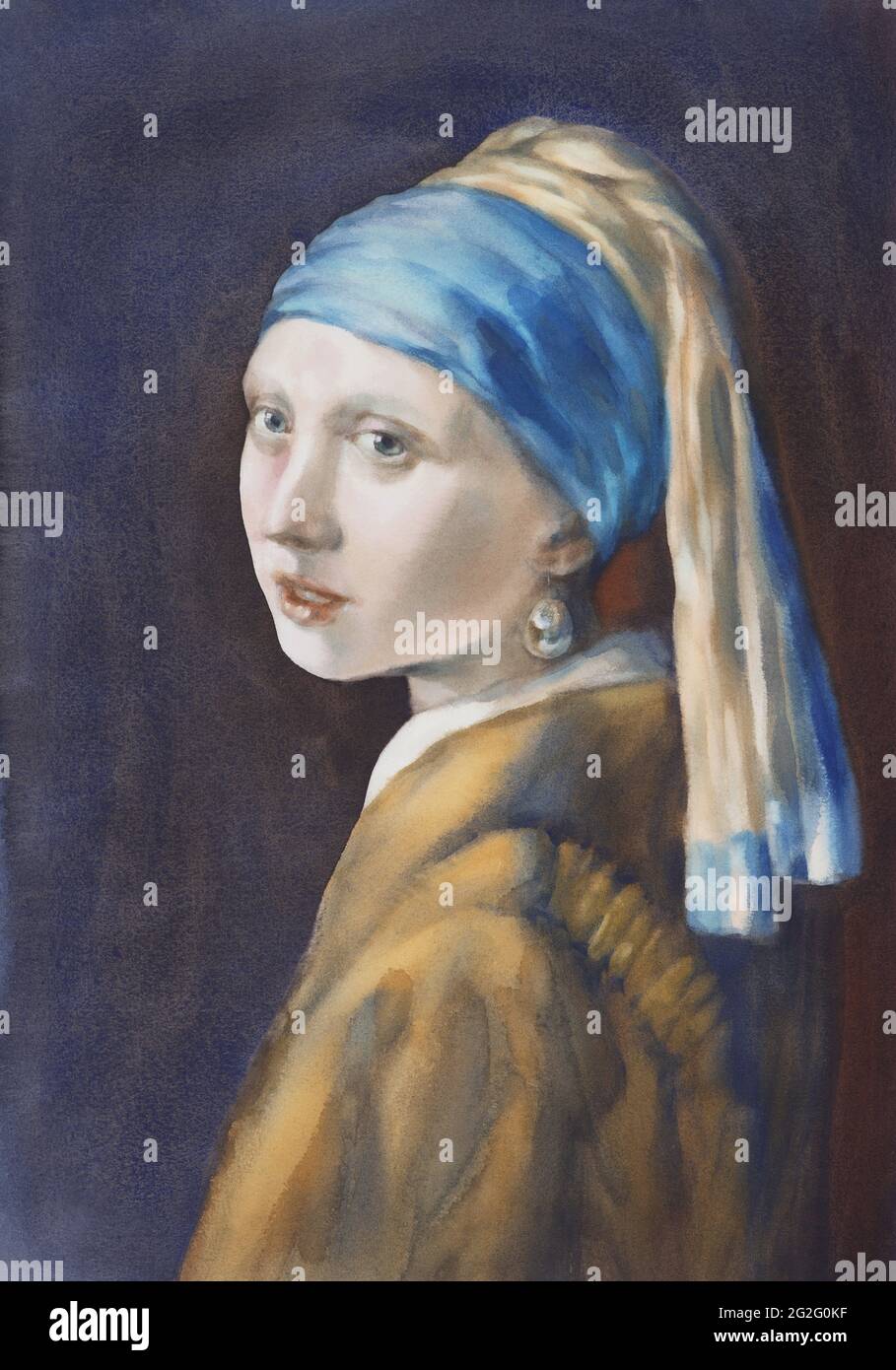 Una chica con una copia de acuarela de perla Fotografía de stock - Alamy