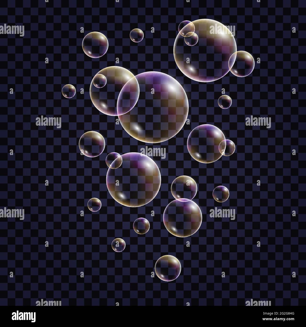 Jabón arco iris Corriente de burbujas. Elementos de diseño sobre fondo transparente, espuma de champú de colores. Ilustración vectorial Ilustración del Vector