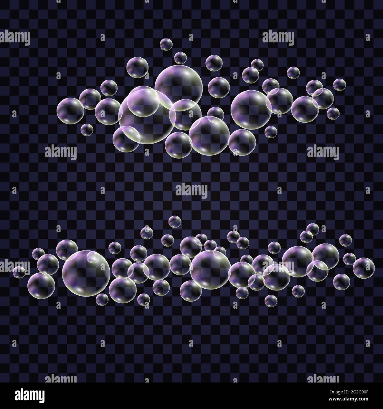 Burbujas de jabón coloridas, espuma de champú. Conjuntos de elementos aislados sobre fondo transparente. Ilustración vectorial Ilustración del Vector