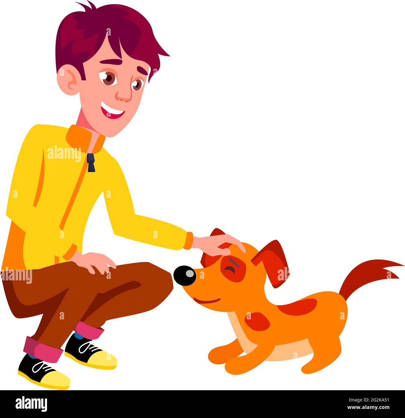 sonriente joven acariciando mascota perro en el vector de dibujos animados  de casa Imagen Vector de stock - Alamy