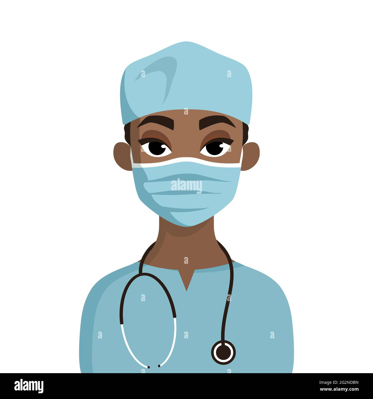 Сartoon Retrato de un cirujano con un estetoscopio. Médico en una máscara médica. Ilustración de vector plano Ilustración del Vector