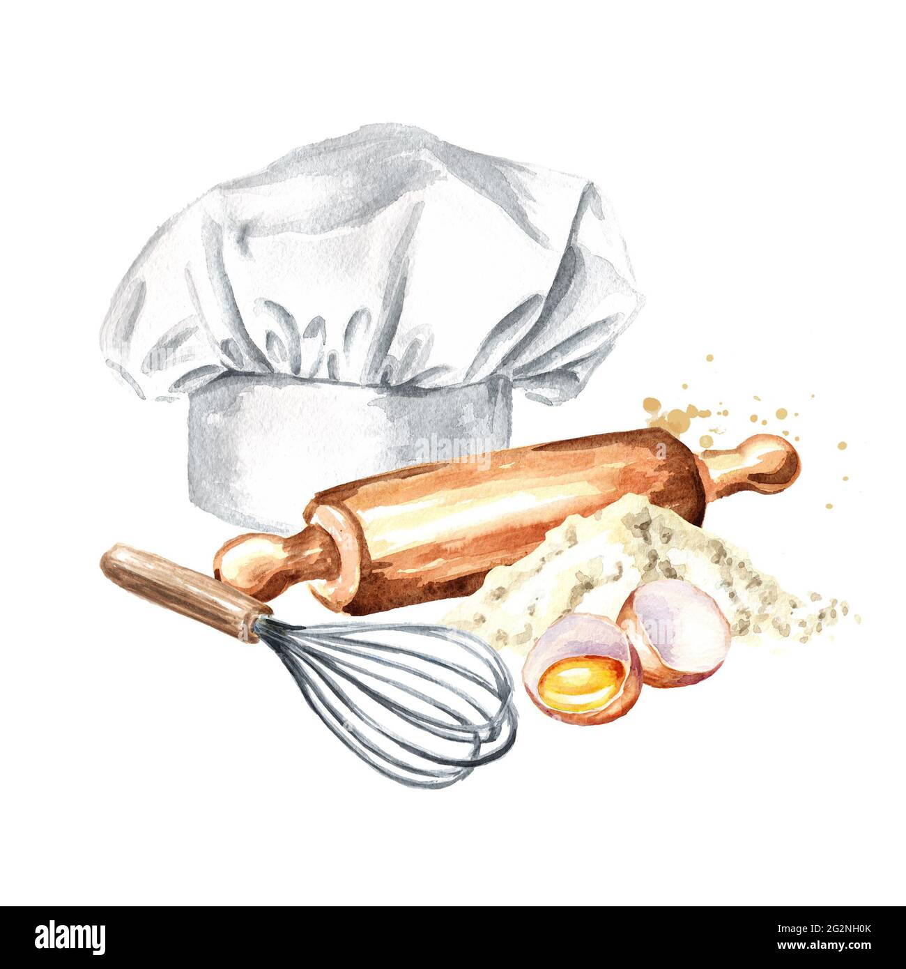 Concepto de pastelería de cocina con sombrero de chef. Ilustración de  acuarela dibujada a mano aislada sobre fondo blanco Fotografía de stock -  Alamy