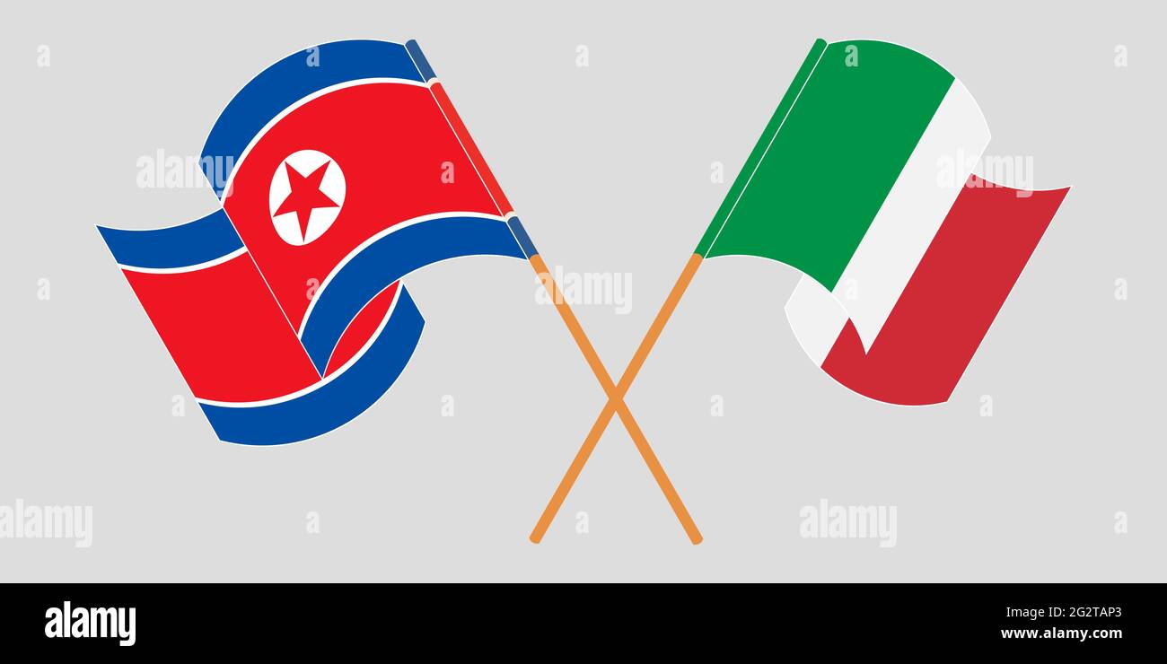 Cruzó y agitó banderas de Corea del Norte e Italia. Ilustración vectorial Ilustración del Vector
