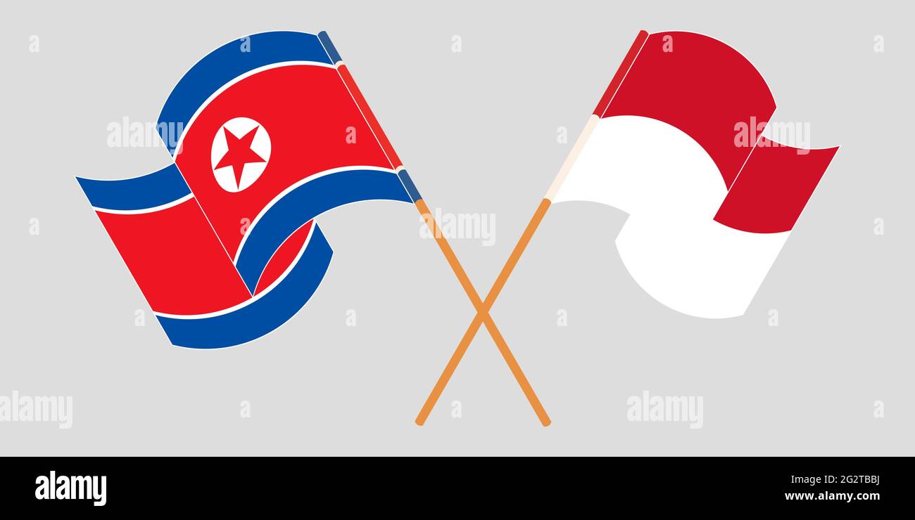 Cruzó y agitó banderas de Corea del Norte e Indonesia. Ilustración vectorial Ilustración del Vector