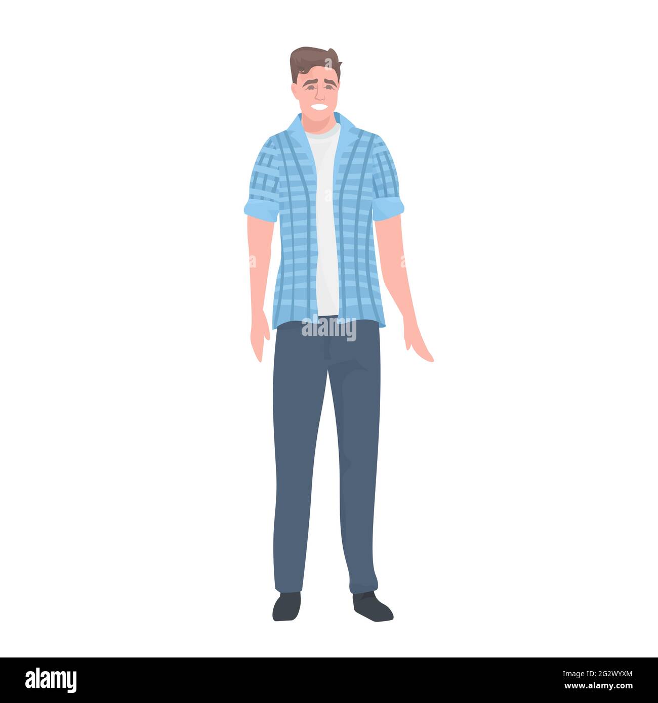Objetivo blusa Fortalecer hombre joven hermoso en ropa casual hombre de pie de carácter de dibujos  animados de pie pose a lo largo de toda la longitud Imagen Vector de stock  - Alamy
