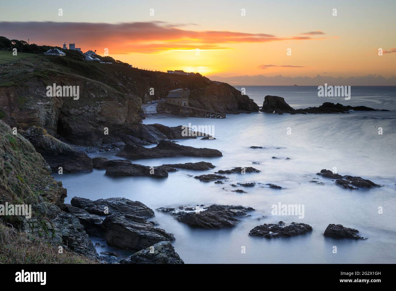 Lizard Point en Cornwall capturado al amanecer. Foto de stock