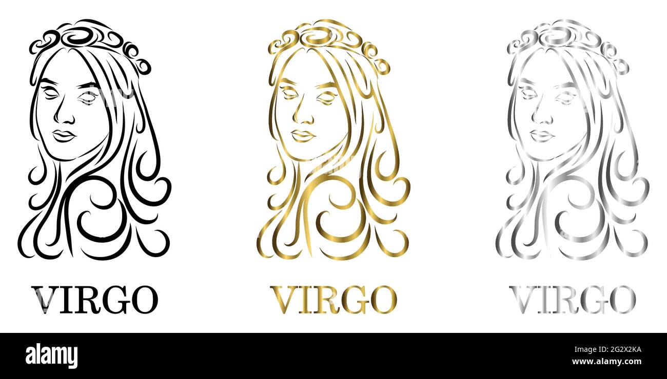 Vector Logo De Una Mujer Es Signo De Virgo Zodiac Alli Arte Tres Color Negro Oro Plata Imagen Vector De Stock Alamy