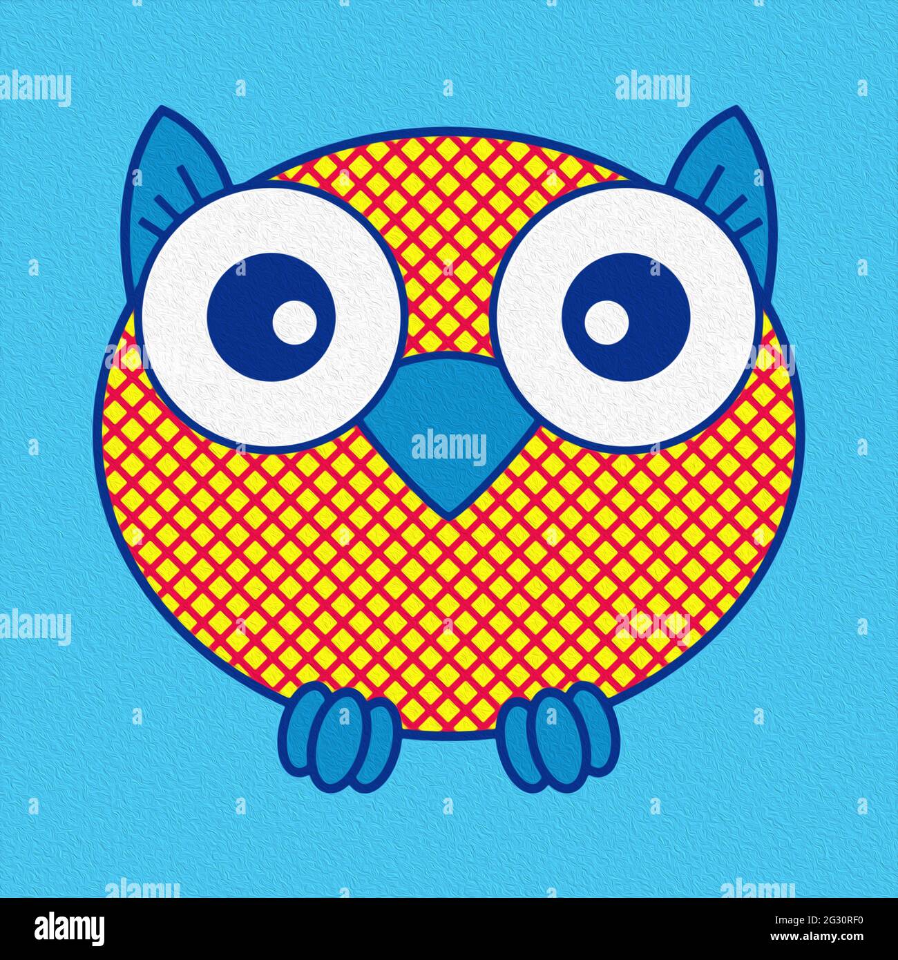 Ilustración de una divertida lechuza ovalada de dibujos animados en tonos amarillos, rojos y turquesa, realizada con el efecto de la pintura al óleo Fotografía de stock - Alamy Ilustración de una divertida lechuza ovalada de dibujos animados en tonos amarillos, rojos y turquesa, realizada con el efecto de la pintura al óleo Fotografía de stock - Alamy