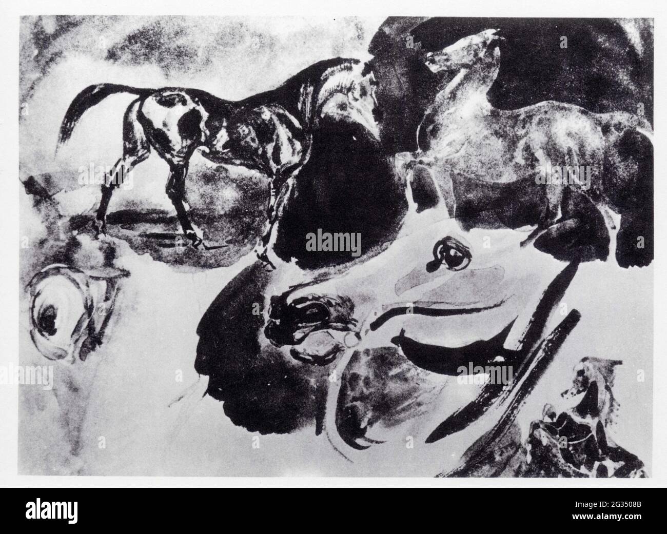 Eugène Delacroix. Étude de chevaux. Vers 1824. Aquarelle Foto de stock
