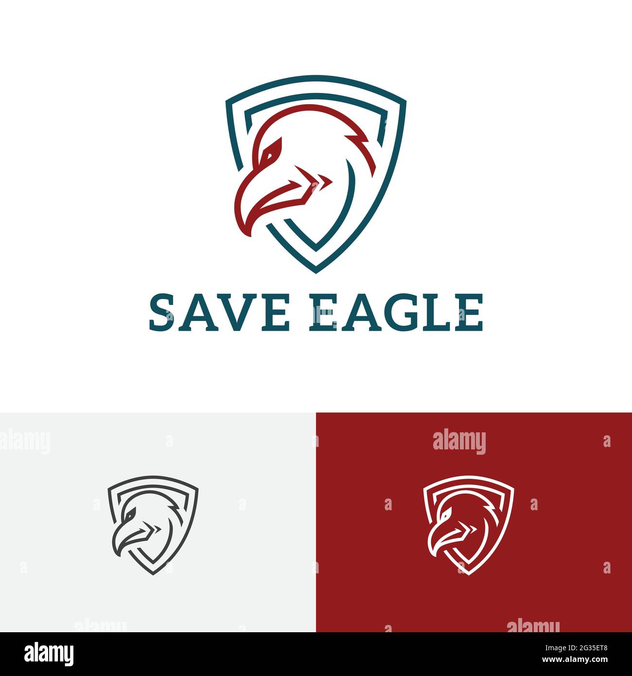 Logotipo de la línea de escudo Save Protect de Eagle Hawk Falcon Ilustración del Vector