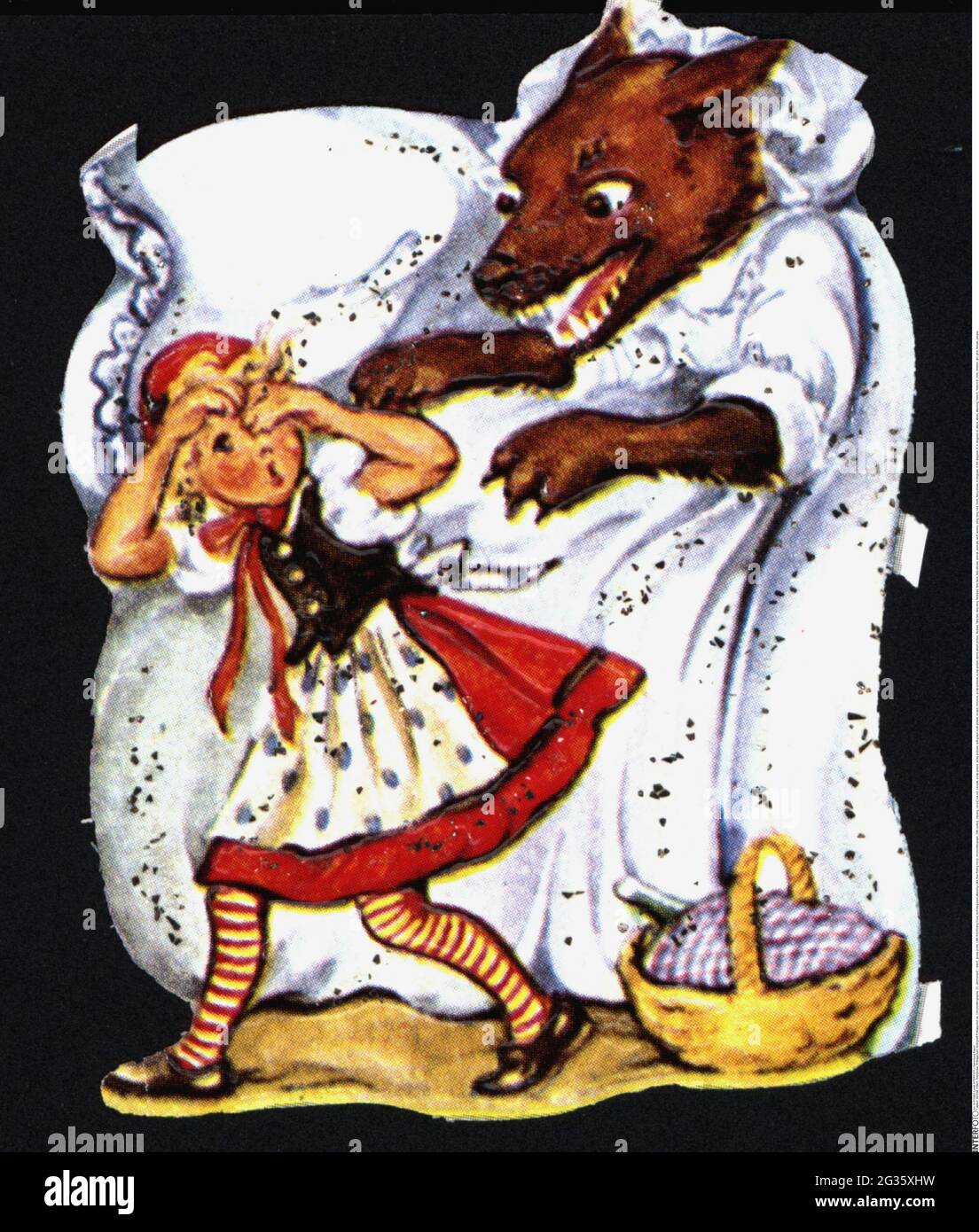Kitsch, estampados brillantes, Little Red Riding Hood, lobo disfrazado atacando Little Red Riding Hood, ADICIONAL-DERECHOS-LIQUIDACIÓN-INFO-NO-DISPONIBLE Foto de stock