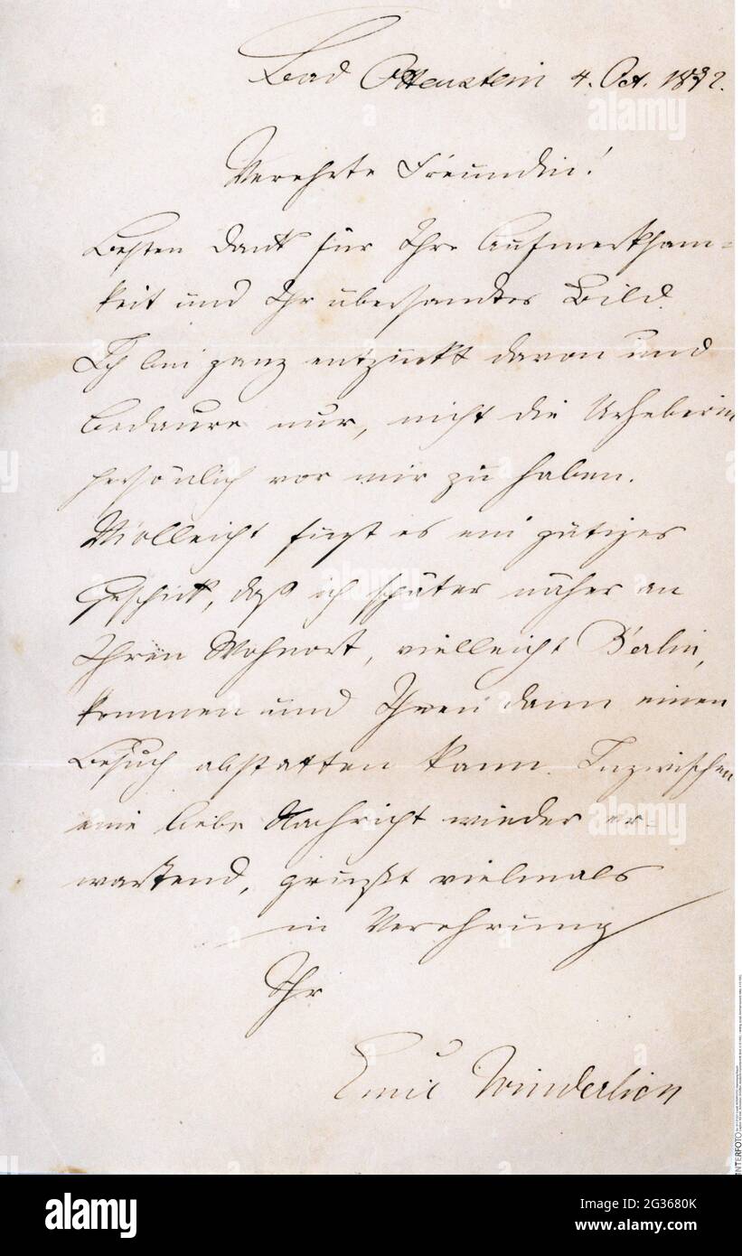 Escritura, guión, kurrent alemán, carta, 4.10.1892, DERECHOS-ADICIONALES-LIQUURA-INFO-NO DISPONIBLE Foto de stock