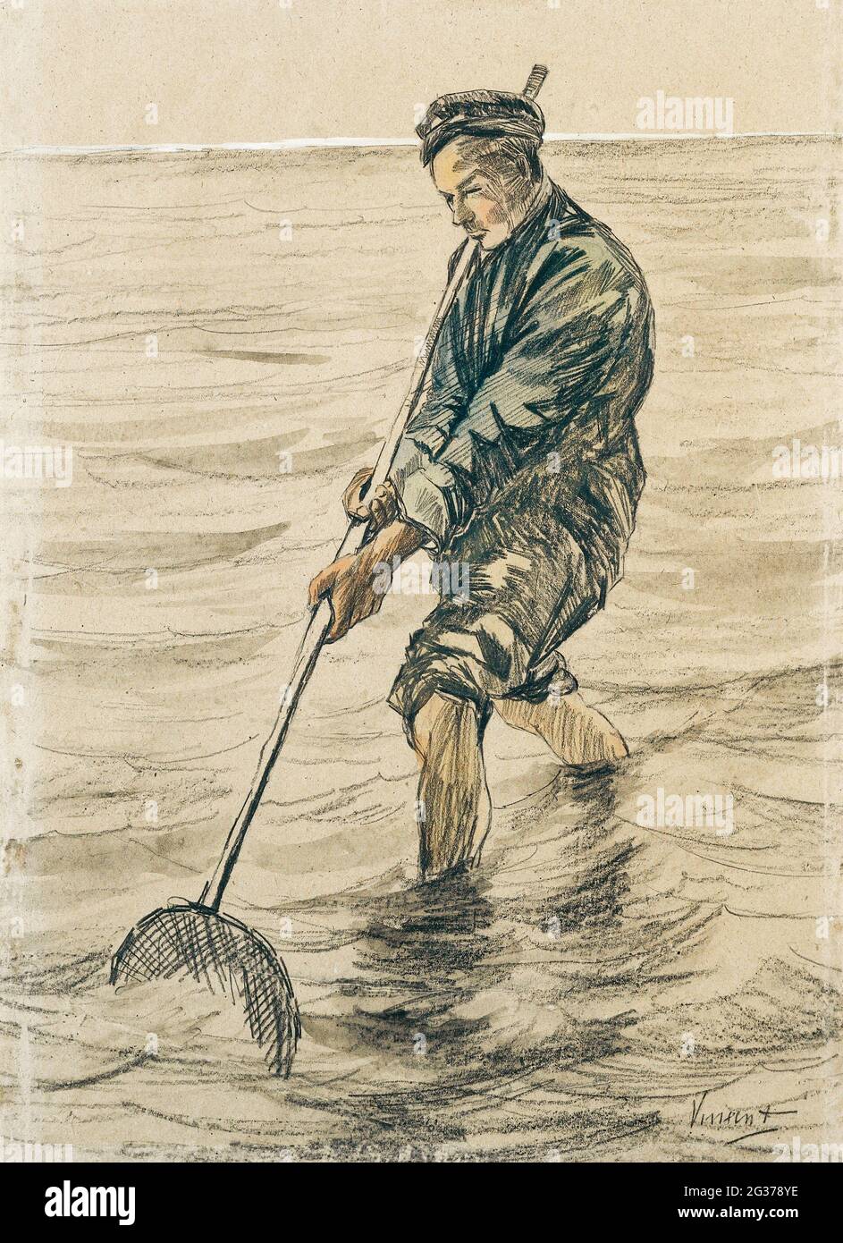 The Shell Fisherman (Schelpenvisser, 1863–1890) de Vincent Van Gogh. Original del Rijksmuseum. Foto de stock