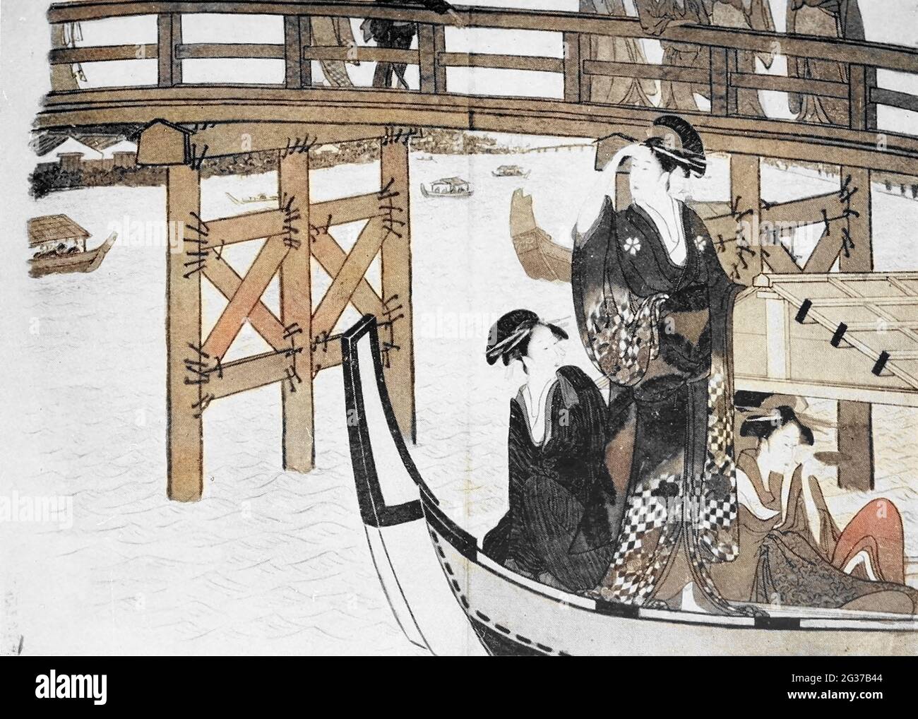 Máquinas coloreadas (AI) Chicas en embarcaciones de placer del libro ' La historia de la chica geisha ' de Taizo Fujimoto, publicado en Londres por T. Werner Laurie Foto de stock