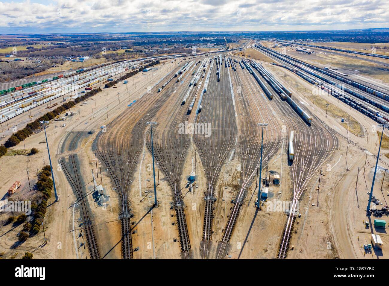 Bailey Yard, el mayor astillero de clasificación ferroviaria del mundo, North Platte, Nebraska, EE.UU Foto de stock