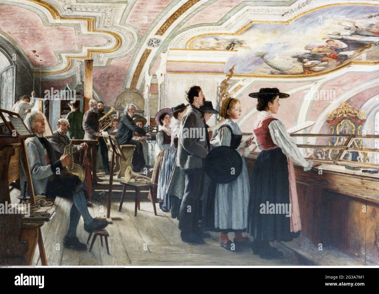 Bellas artes, Schlabitz, Adolf (1854 - 1943), pintura, 'Kirchenchor in Tirol' (coro de la iglesia en el Tirol), LOS DERECHOS DE AUTOR DEL ARTISTA NO TIENEN QUE SER ACLARADOS Foto de stock