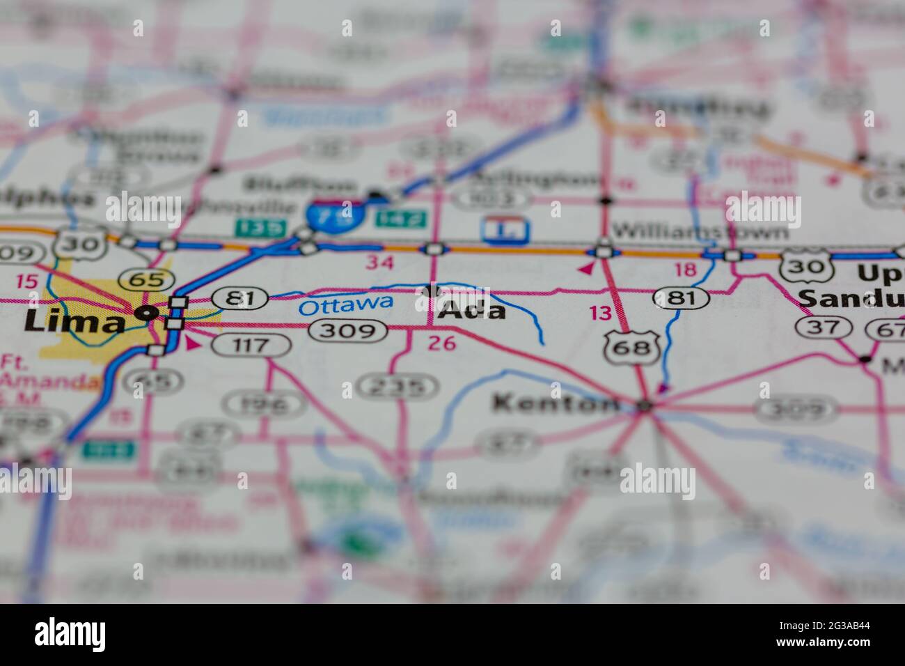 ADA Ohio USA se muestra en un mapa geográfico o mapa de carreteras