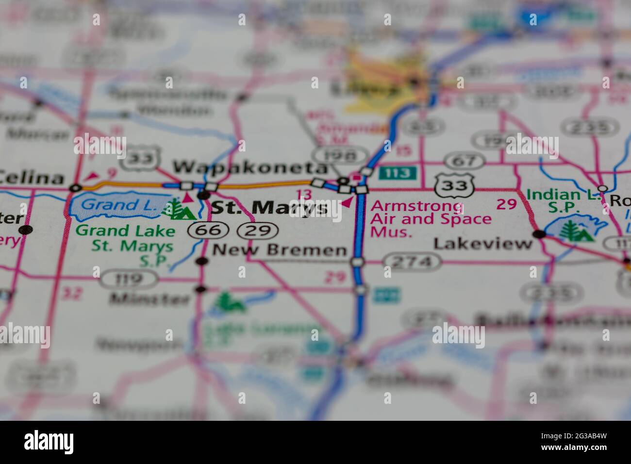 St Marys Ohio USA se muestra en un mapa geográfico o mapa de carreteras