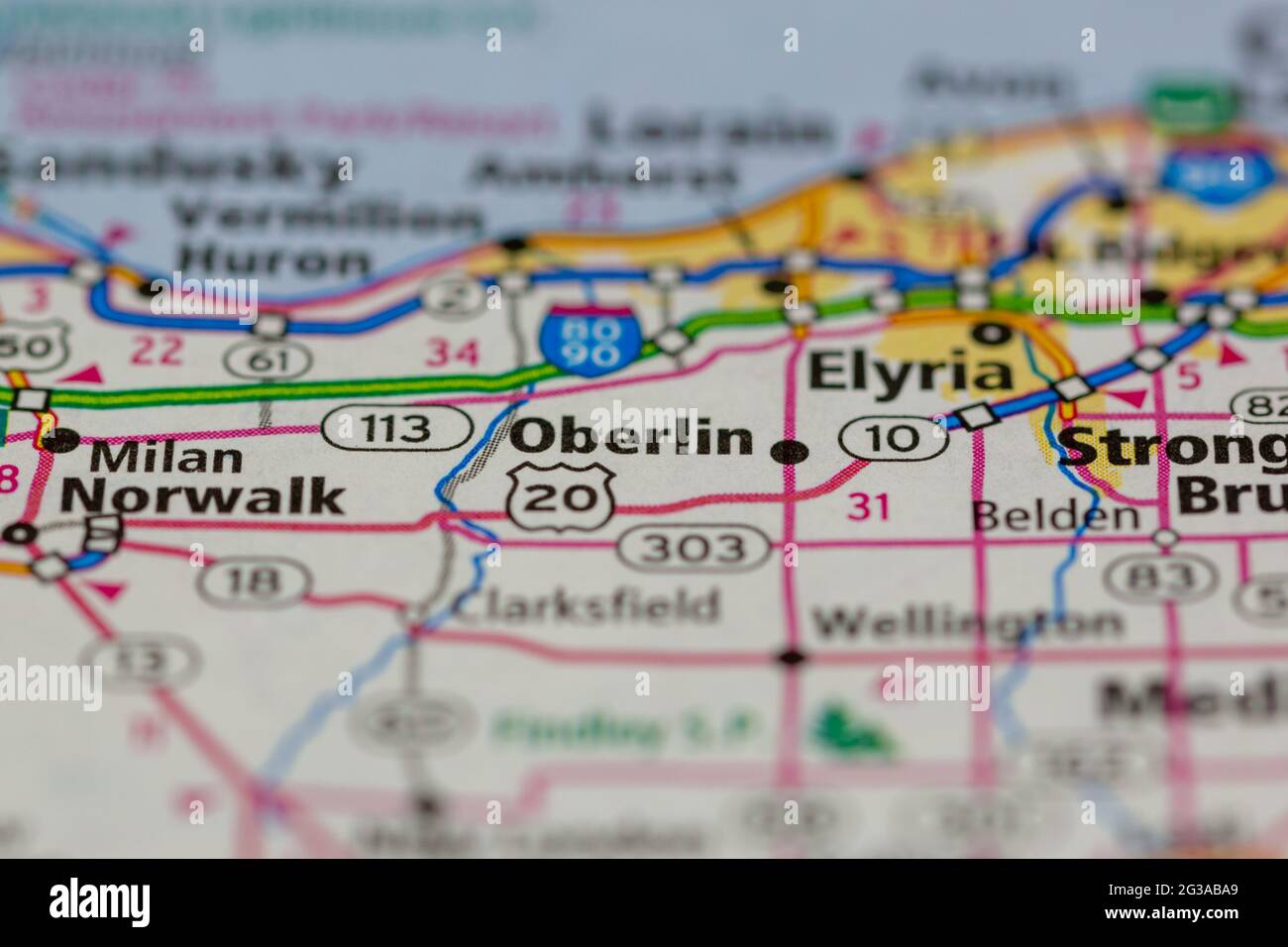 Oberlin Ohio USA se muestra en un mapa geográfico o mapa de carreteras