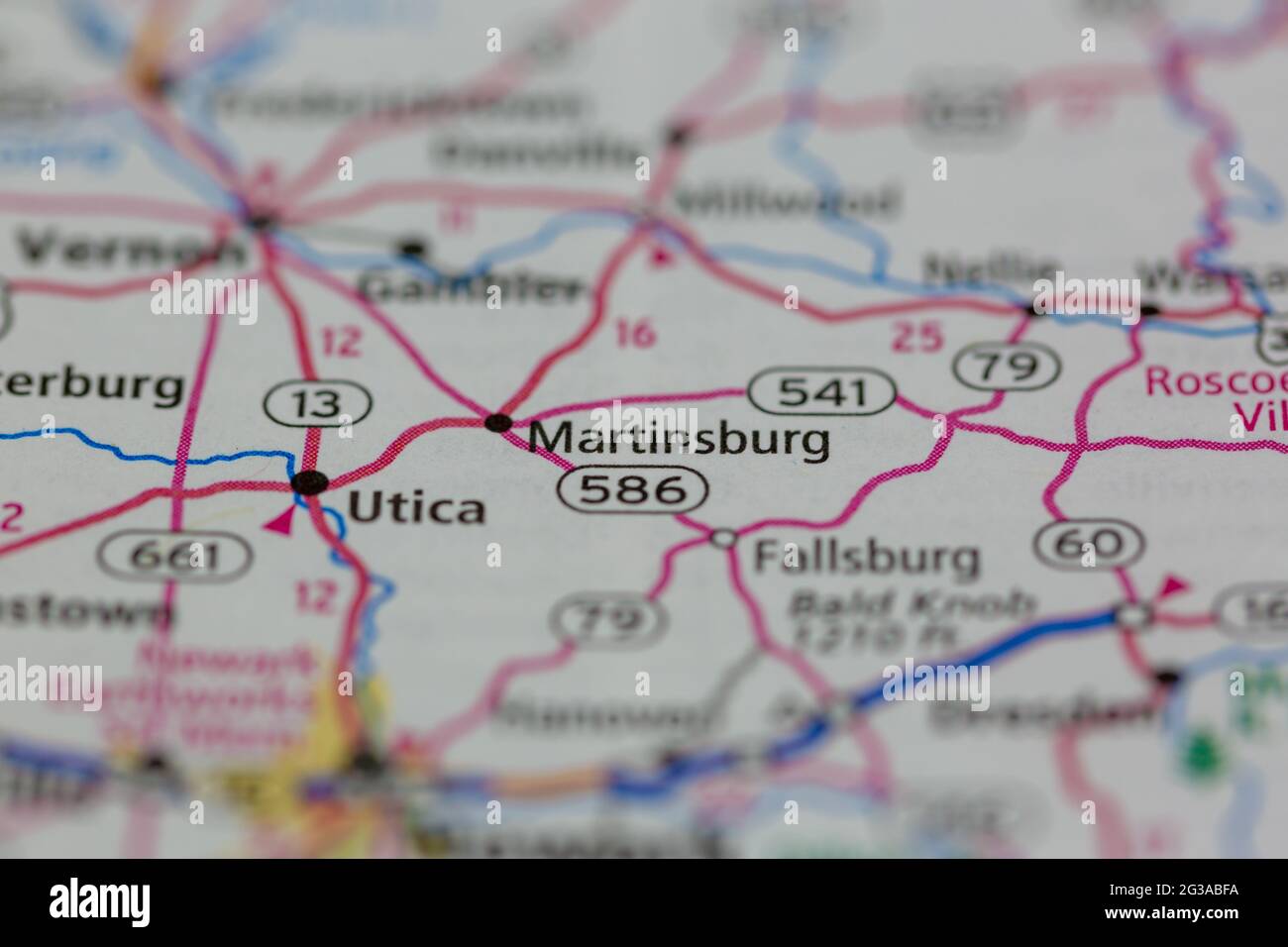 Martinsburg Ohio USA en un mapa geográfico o mapa de carreteras