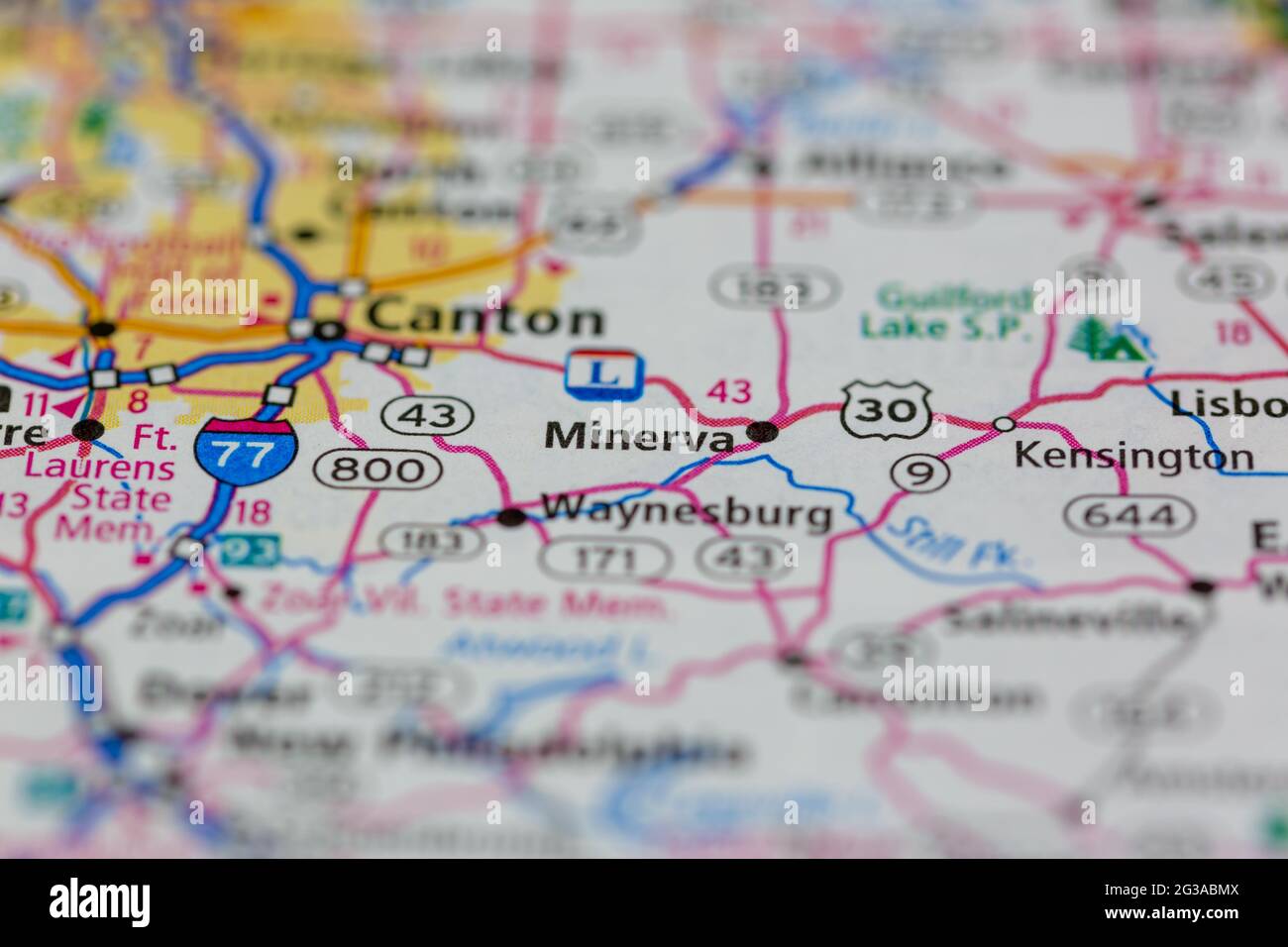 Minerva Ohio USA se muestra en un mapa geográfico o mapa de carreteras
