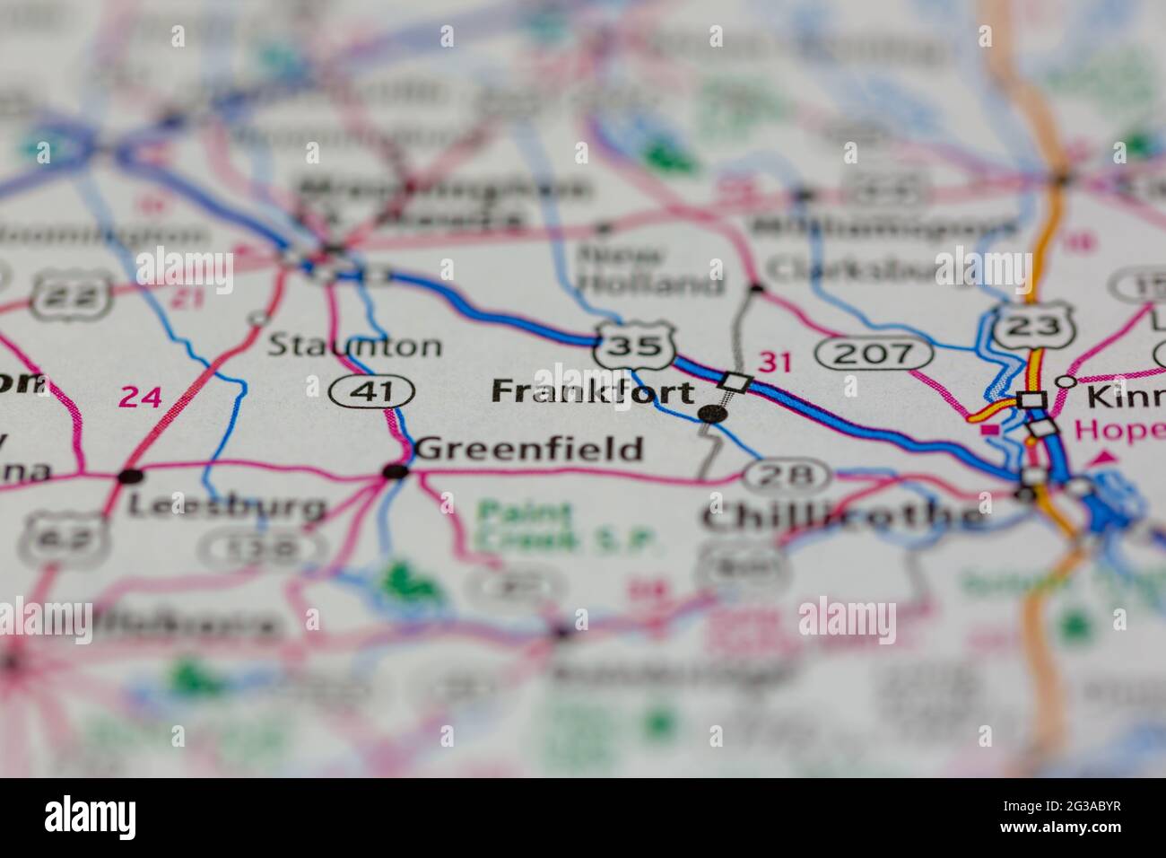 Frankfort Ohio USA mostrado en un mapa geográfico o mapa de carreteras Foto de stock