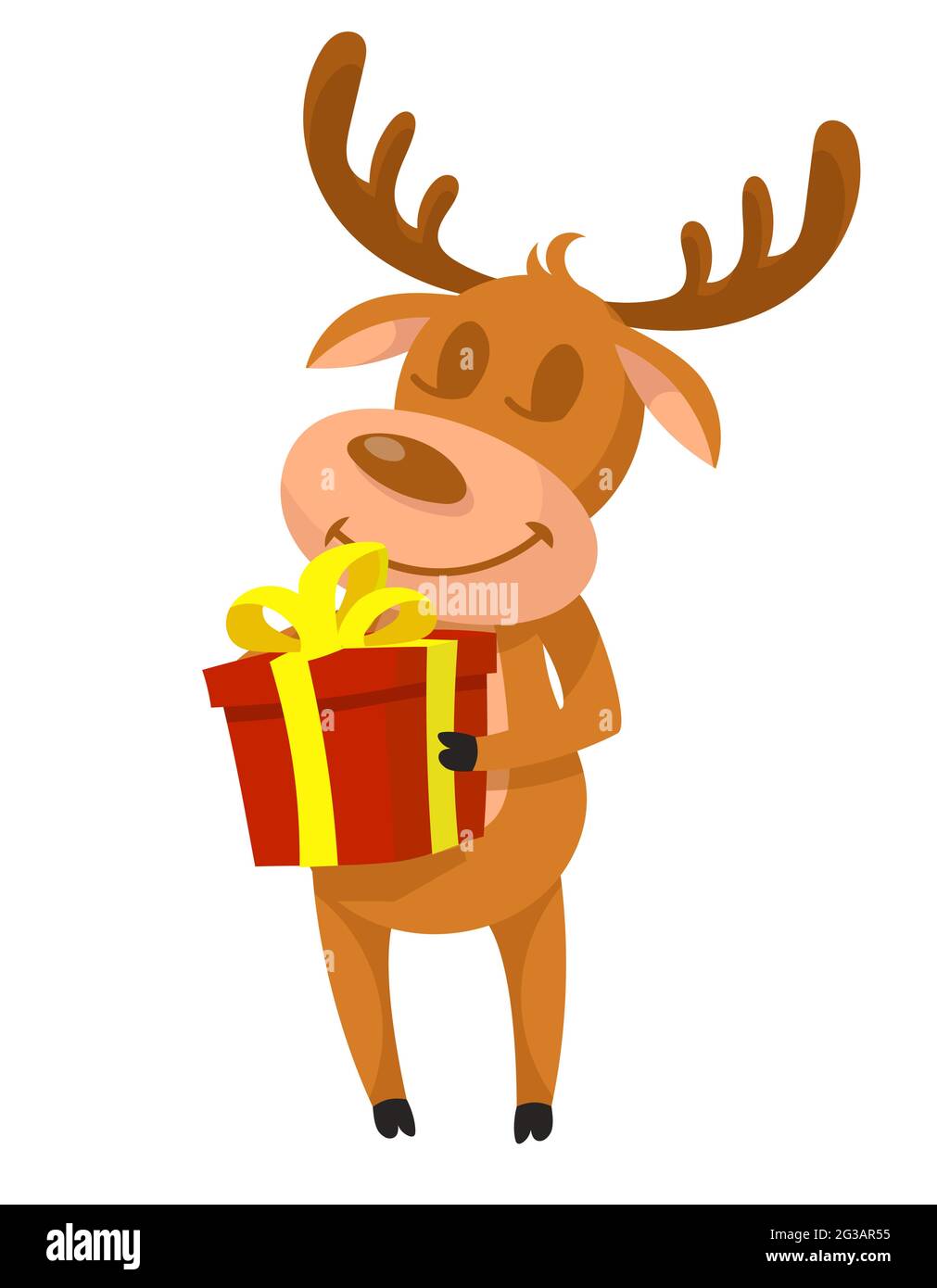 Venado de Navidad con caja de regalo. Personaje feliz en estilo de dibujos animados Imagen Vector de stock - Alamy Venado de Navidad con caja de regalo. Personaje feliz en estilo de dibujos animados Imagen Vector de stock - Alamy