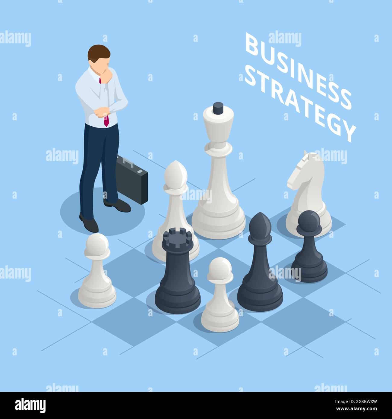 Concepto de estrategia empresarial. Hombres de negocios isométricos jugando  juego de ajedrez llegando a planear la estrategia para el éxito. Lograr  objetivos estrategia de negocio para ganar Imagen Vector de stock -
