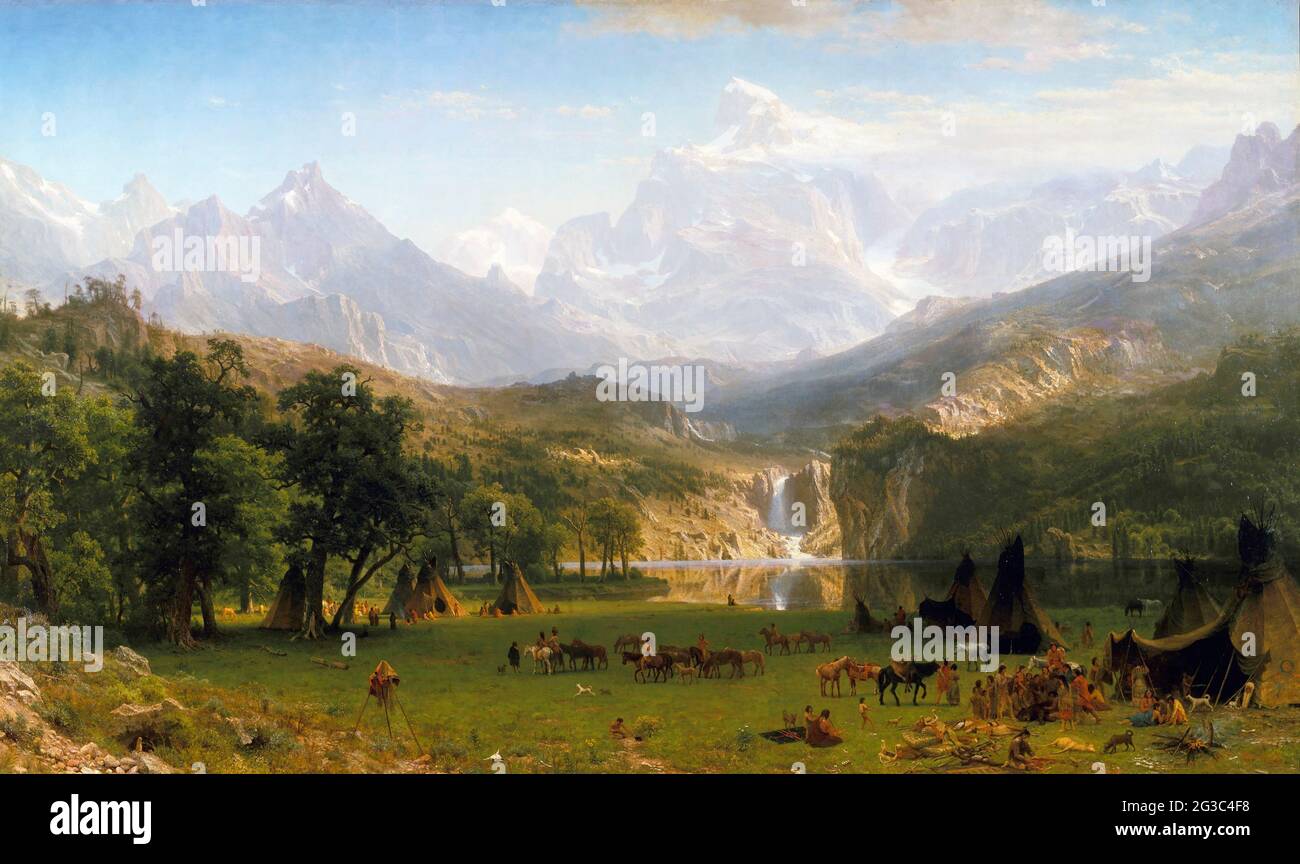 Las Montañas Rocosas, Lander's Peak de Albert Bierstadt (1830-1902), óleo sobre lienzo, 1863 Foto de stock