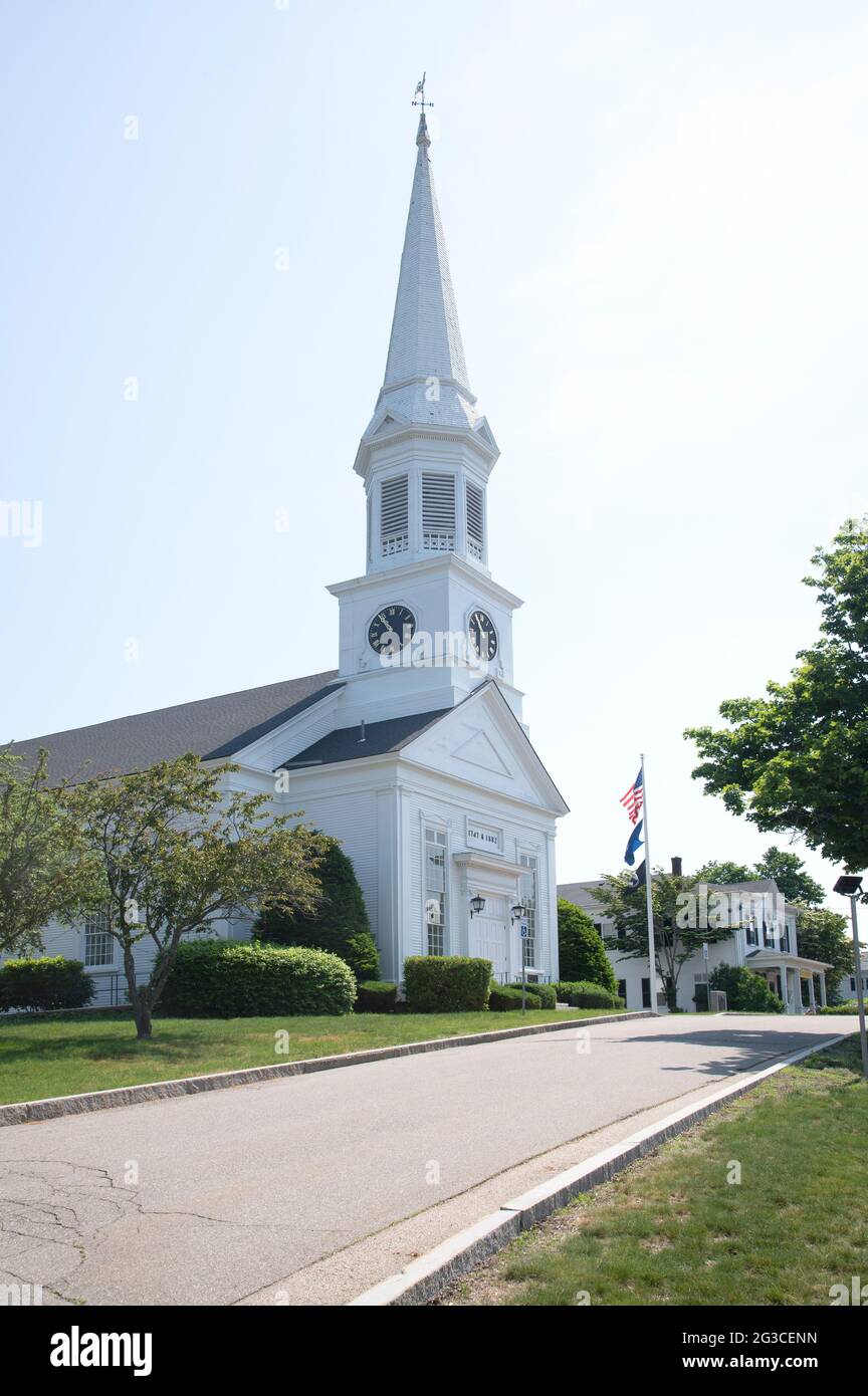 Primera Iglesia Parroquial (Congregacional), York, Maine, EE.UU., 1636 - iglesia actual 1882 Foto de stock