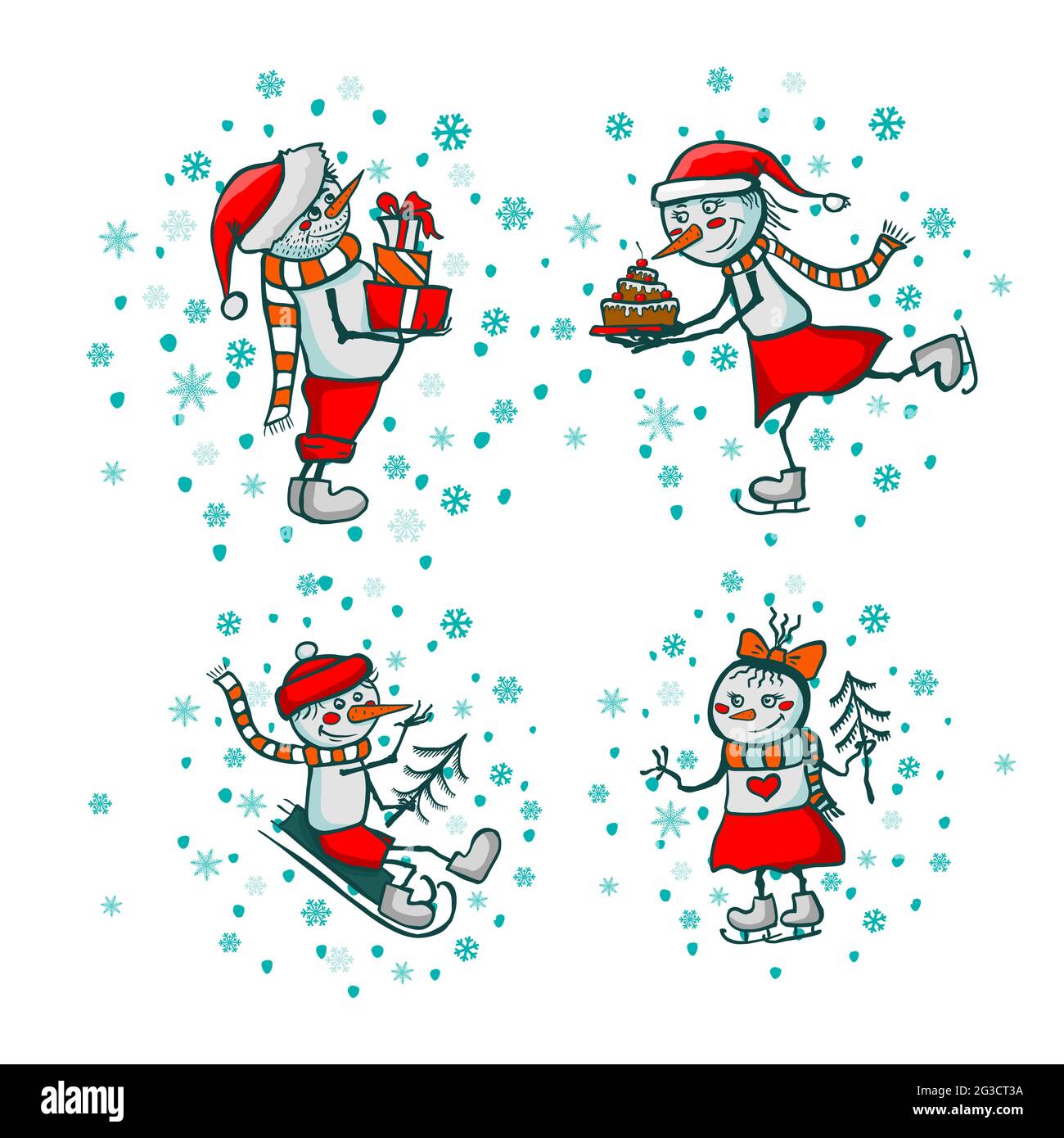 Familia de lindos muñecos de nieve. Estampados camisetas. Look familiar. Feliz Navidad. Ilustración vectorial Imagen Vector de stock - Alamy