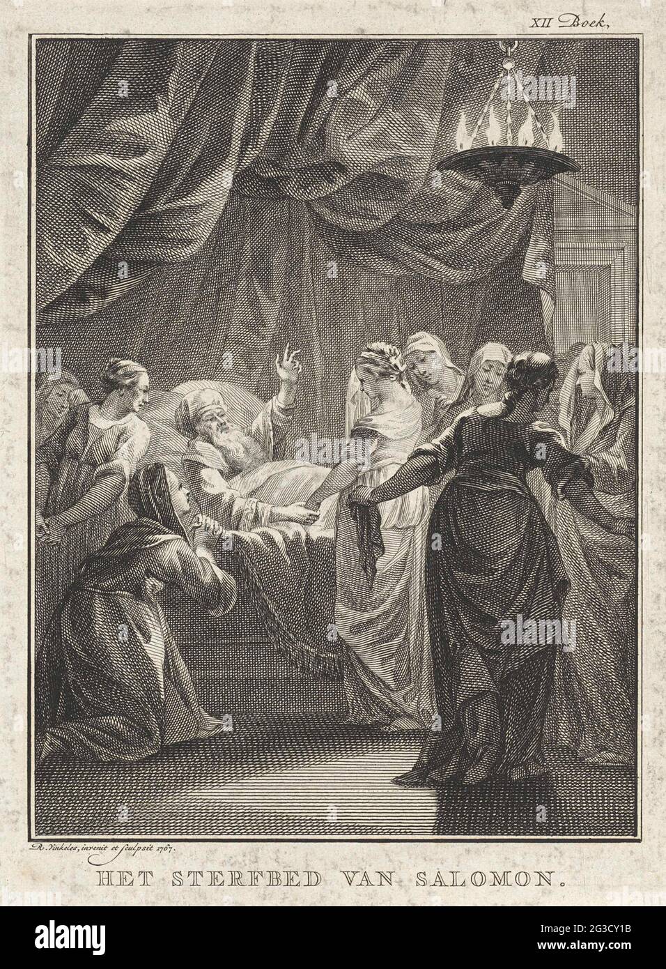 Lecho de muerte de Salomón. Salomón está ubicado en su lecho de muerte y  está rodeado de mujeres que oran y pastan Fotografía de stock - Alamy