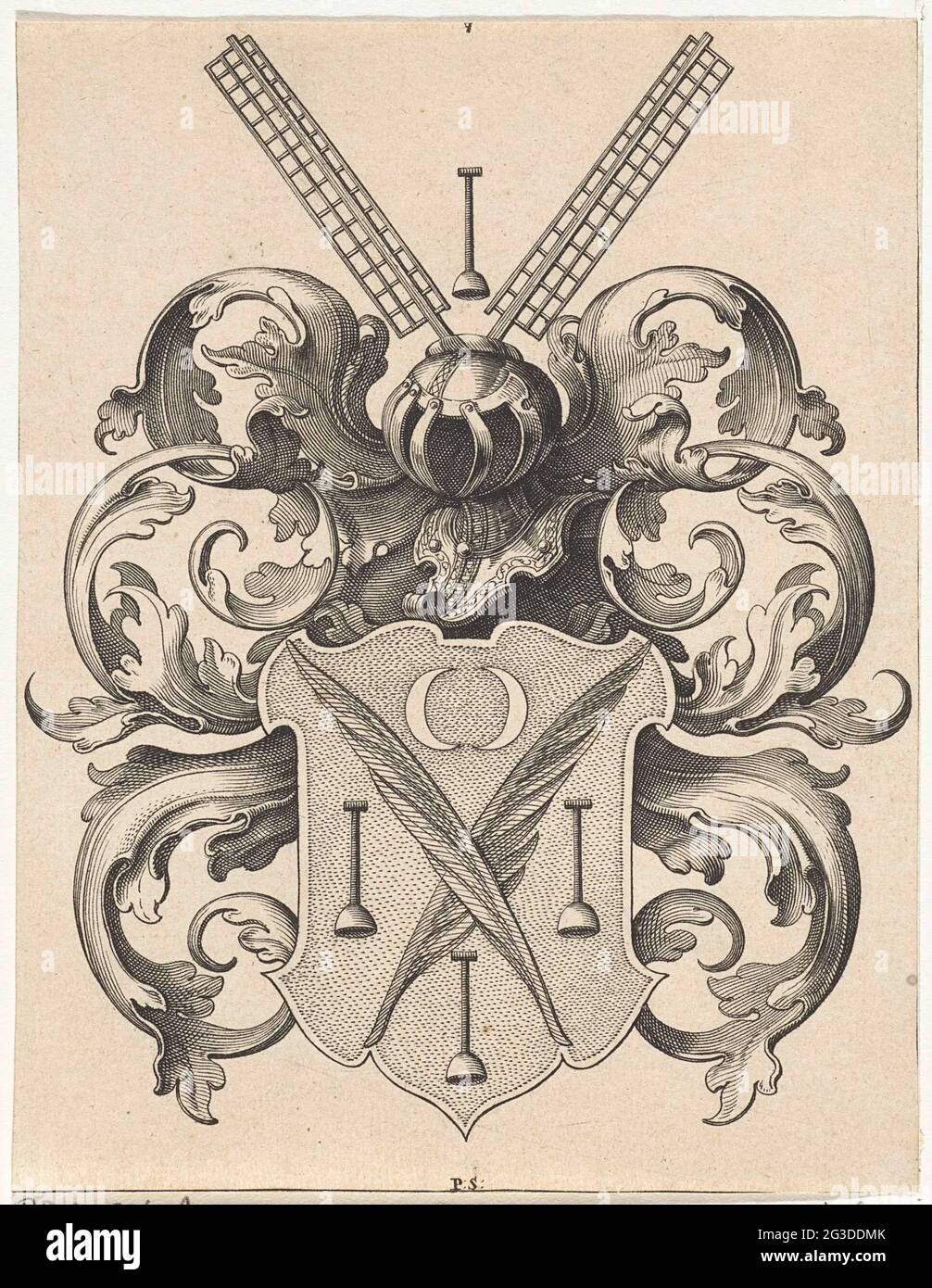 Escudo de Cornelis Gijsbertsz. Plemp. Escudo de armas del abogado, poeta y  músico latino Cornelis Gijsbertsz perteneciente al Muiderkring. Plemp. El  escudo de armas está cargado con dos ramas de palma que