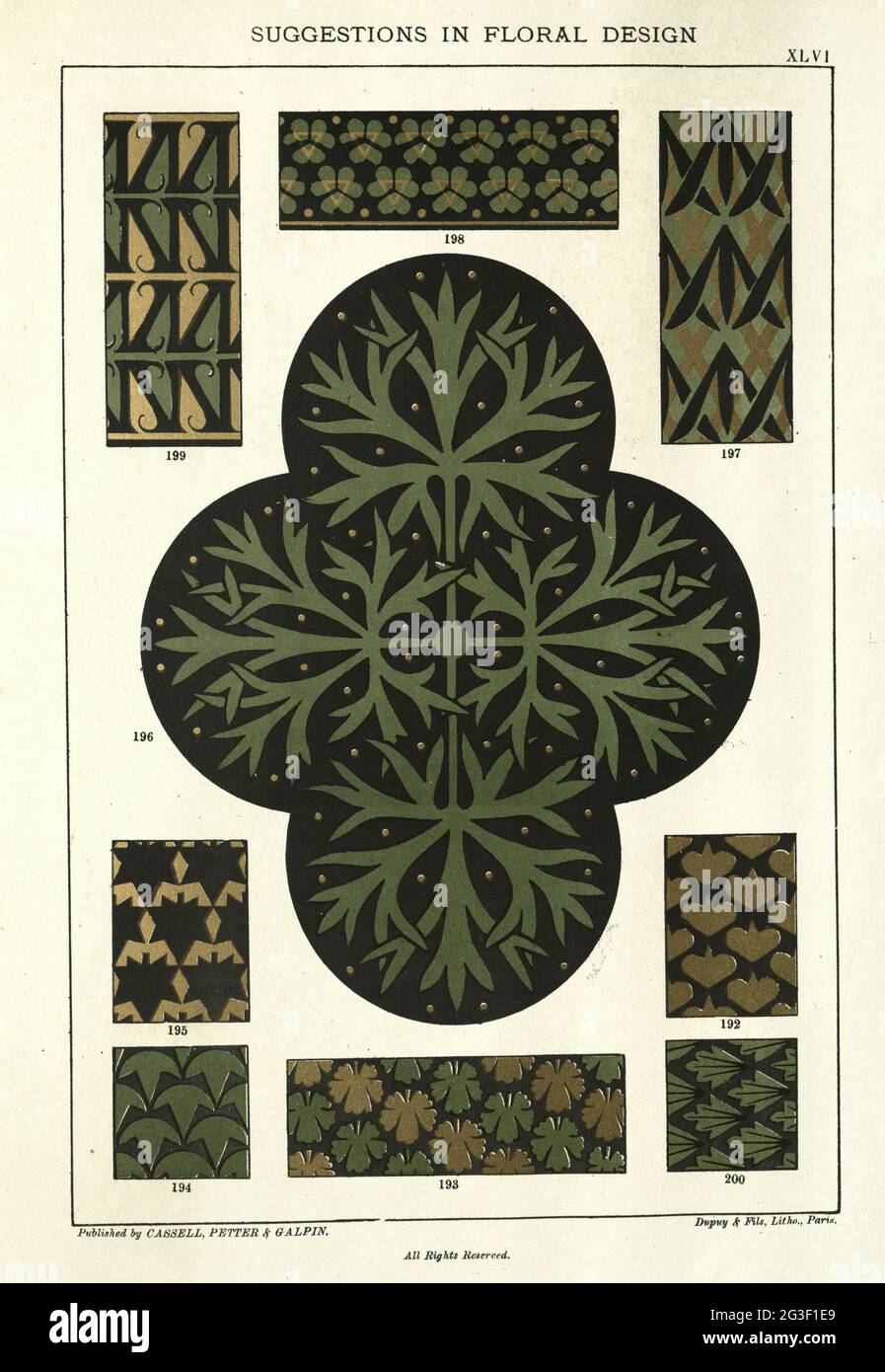 Sugerencias en diseño floral, artes decorativas victorianas, siglo 19th, patrones Foto de stock