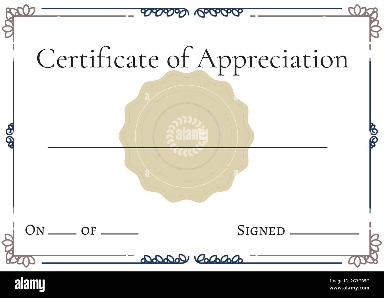 Certificado de agradecimiento con corona decorativa y marco con espacio de copia Foto de stock
