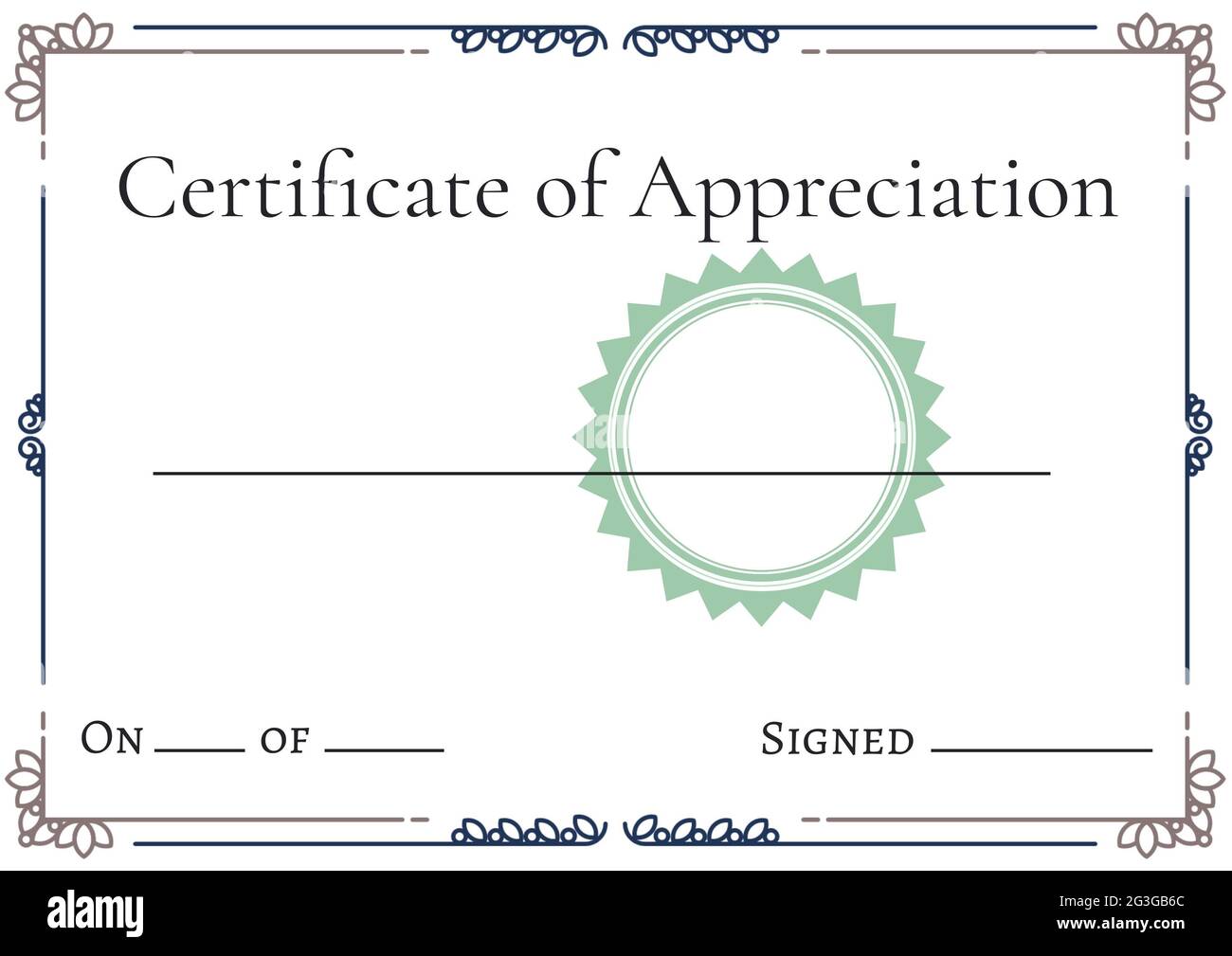 Certificado de agradecimiento con corona decorativa y marco con espacio de copia Foto de stock
