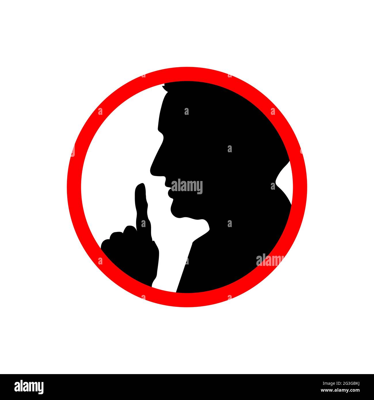 Perfil de hombre con la mano, shhh icono prohibido en blanco, por favor mantenga la señal de silencio Ilustración del Vector