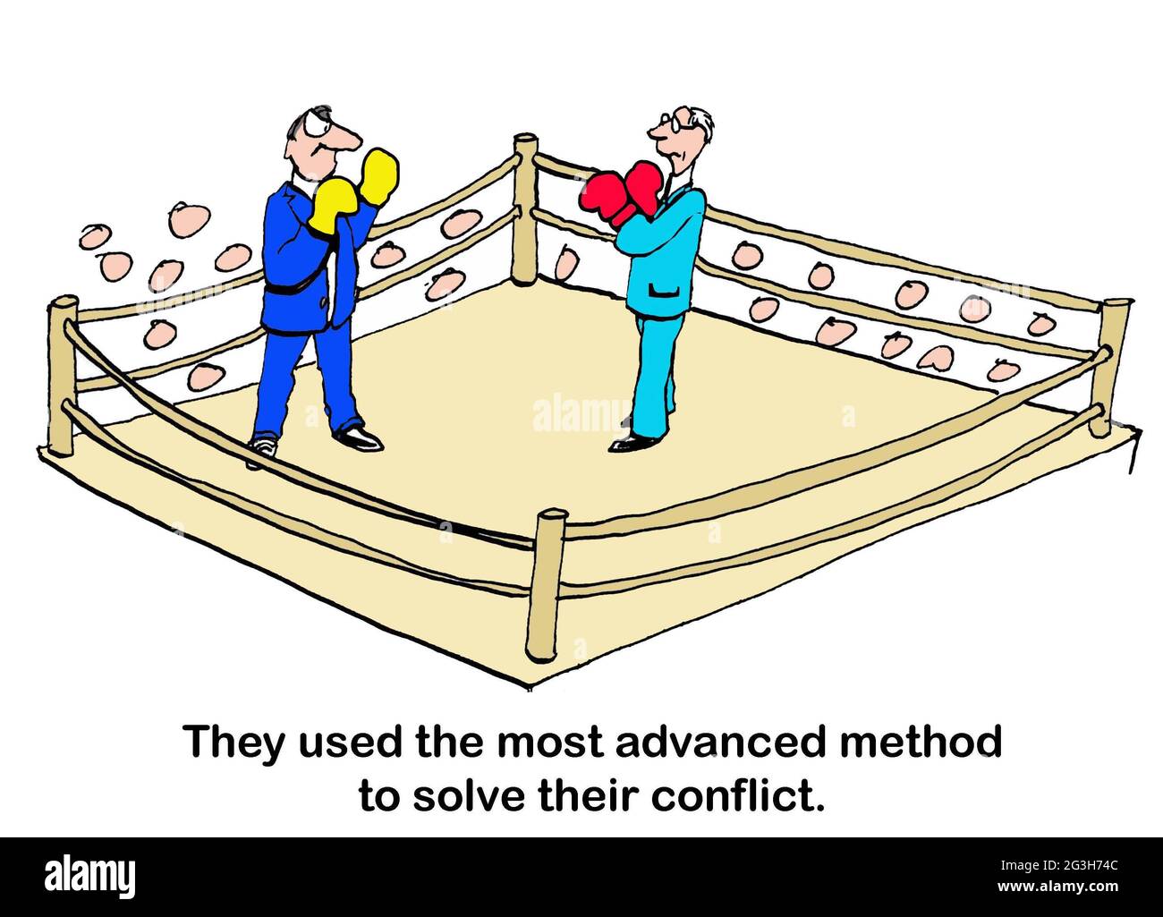 Dos ejecutivos trabajan en el boxeo para resolver su conflicto. Foto de stock