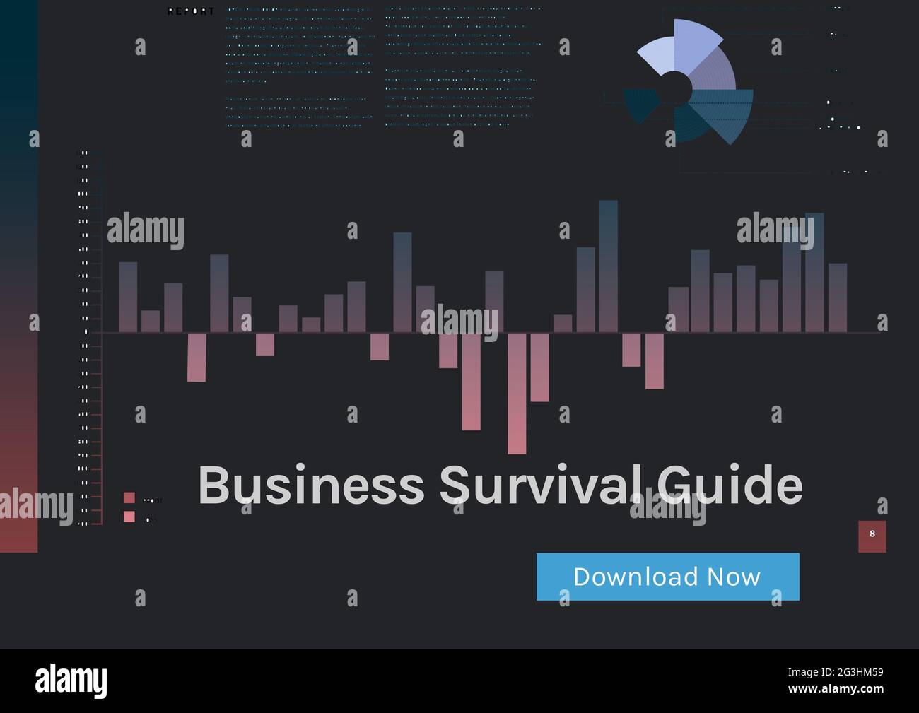 Composición de la guía de supervivencia empresarial y descargar ahora texto, con gráfico en negro Foto de stock