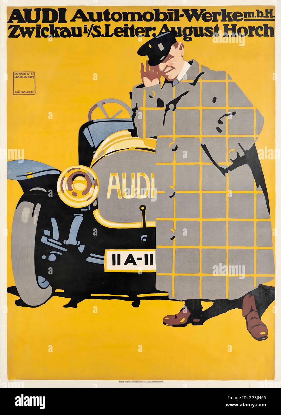 Cartel de coches antiguos - Ludwig Hohlwein (1874-1949) Audi Automobil Werke, cartel Audi, estilo antiguo 1910 Foto de stock