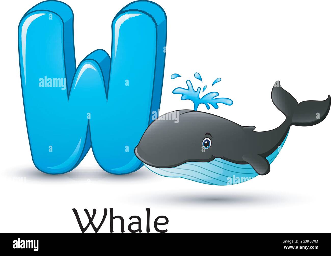 La letra W es para el alfabeto de dibujos animados Whale Imagen Vector de  stock - Alamy