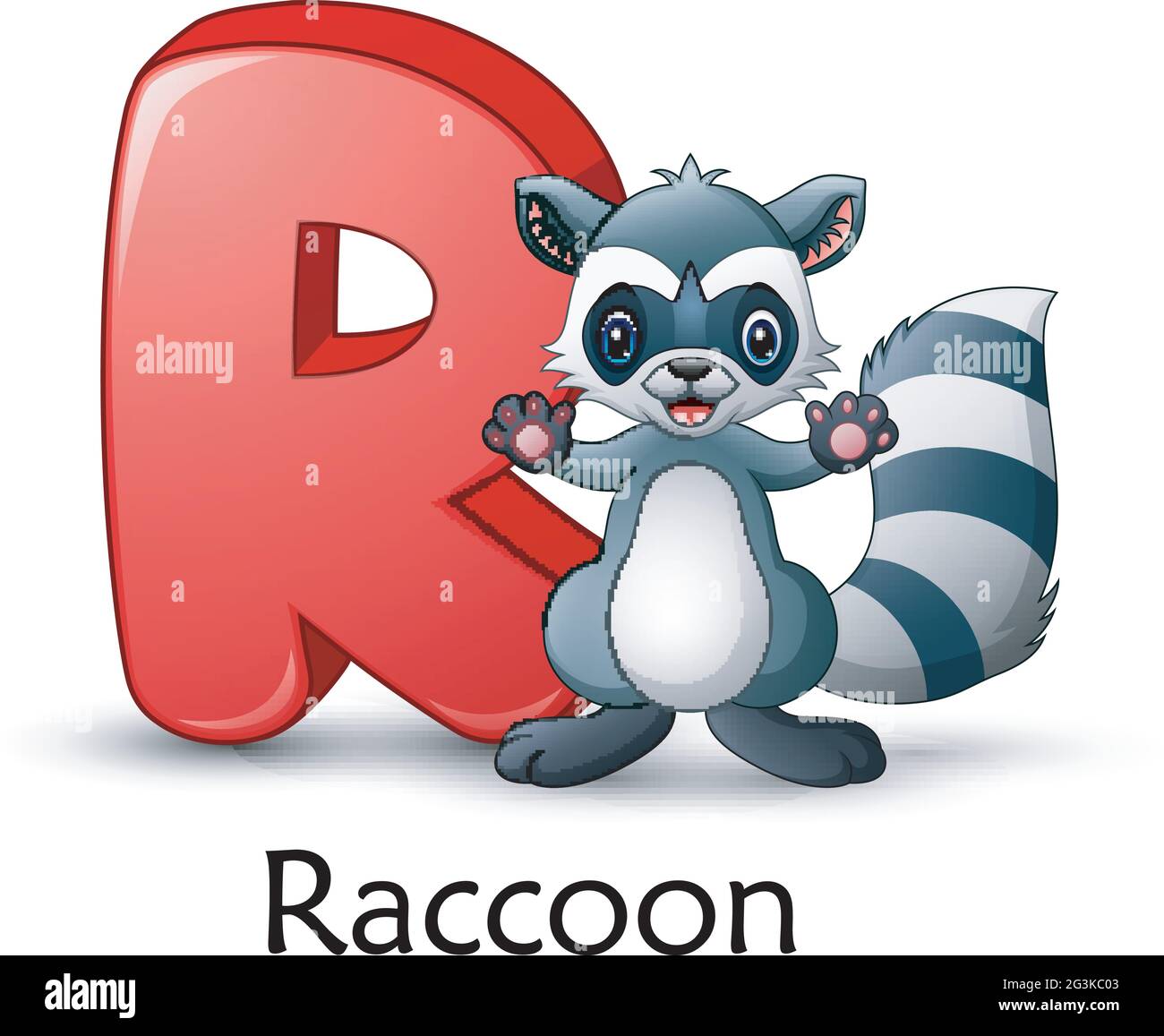 La letra R es para el alfabeto de dibujos animados de Raccoon Imagen Vector  de stock - Alamy