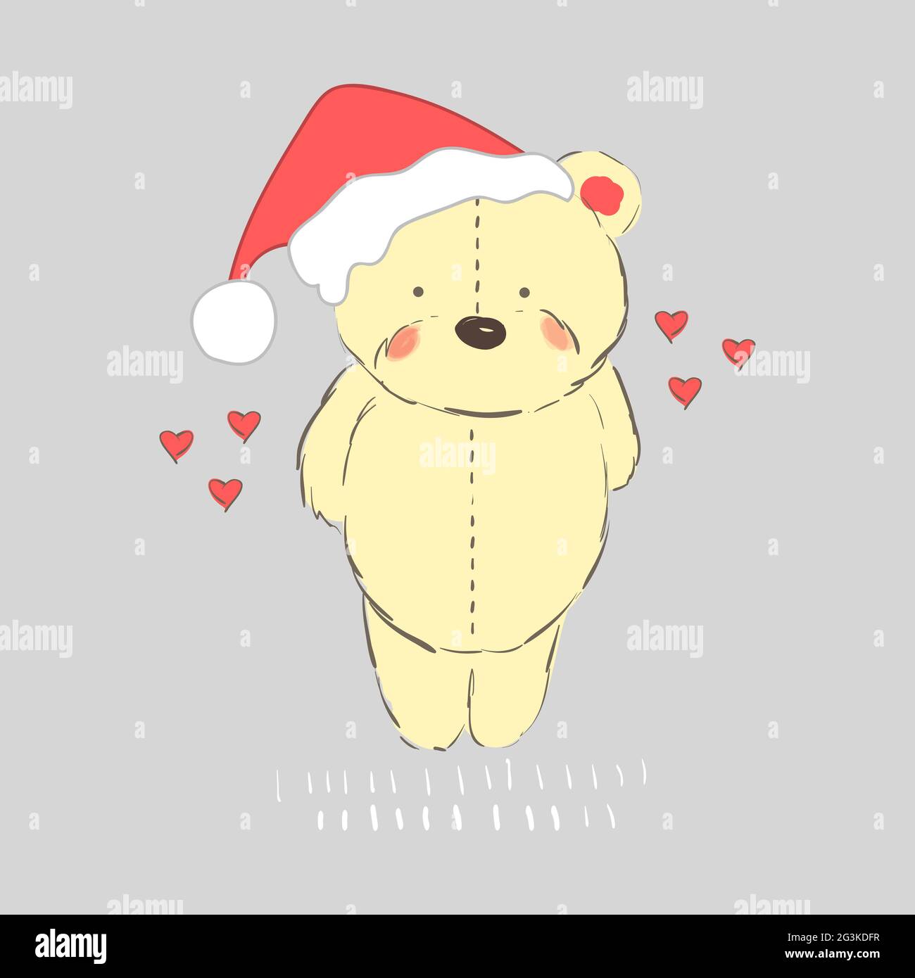 Diseño plano moderno con fideos de Navidad oso polar con sombrero de santa Foto de stock